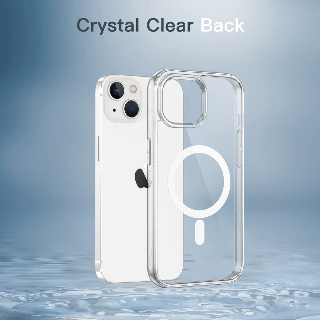 JETech Magnetisk Skal för iPhone 14 6,1 Tum Kompatibel med MagSafe Trådlös Laddning, Stötskyddad Telefon Bumper Case, Repfri Klar Tillbaka (Klar)