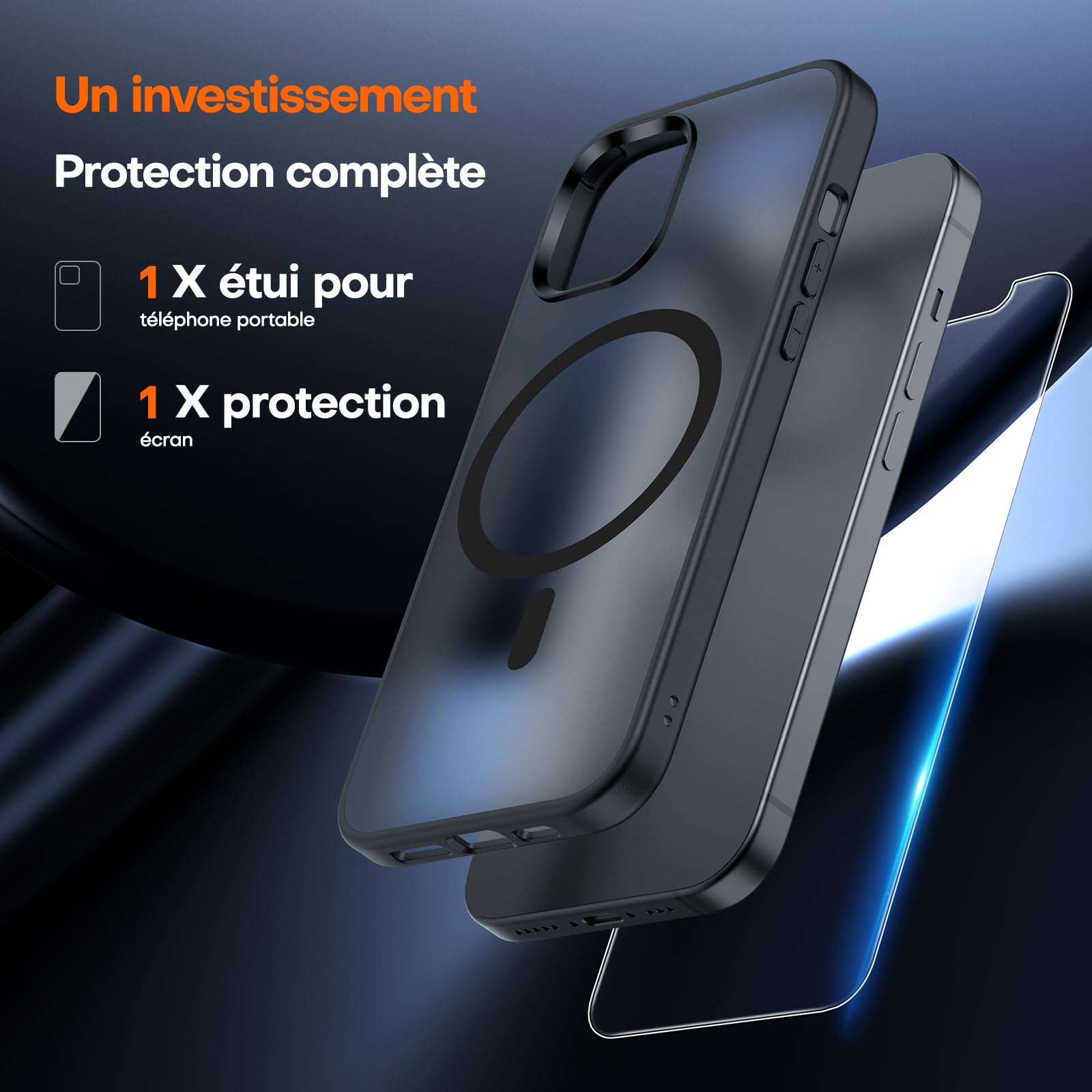 TAURI för iPhone 13 Pro Skal 6.1-Tum med Härdat Glas Skärmskydd, Kompatibelt med MagSafe, Militär kvalitet, [Icke-Gulning] Magnetisk Mobilskal Case - Mattsvart