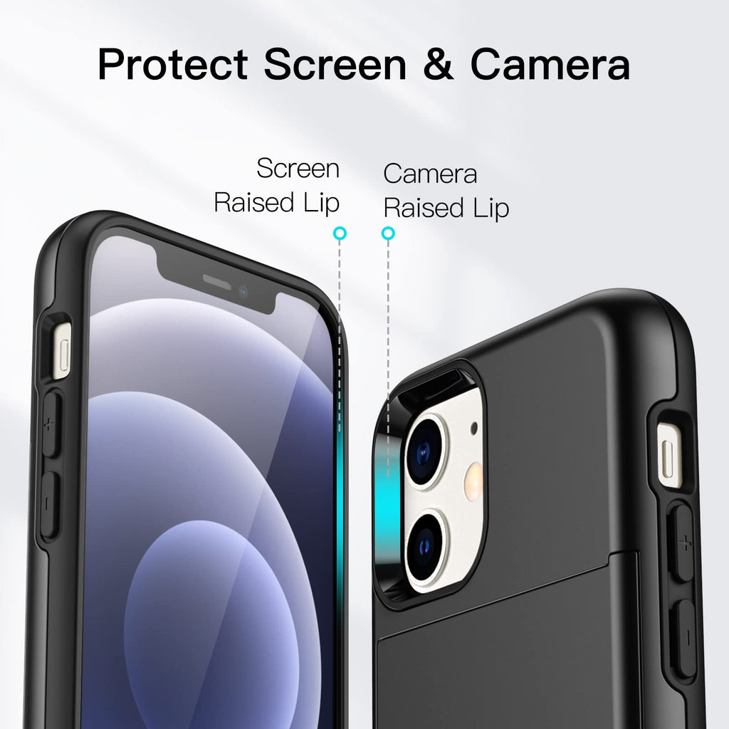 JETech Plånbok Skal för iPhone 12/12 Pro 6,1 Tum med Korthållare, Dual Layer Stötskyddad Skyddande Telefon Wallet Case with Card Holder, Glidande Dold Spår (Svart)