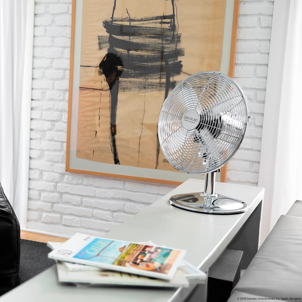 Cecotec Bordsfläkt EnergySilence 620 RetroDesk. 40 W, kromfinish, diameter 30,5 cm med 4 vingar, 3 hastigheter, svängning, höjdjusterbar, maximal säkerhet