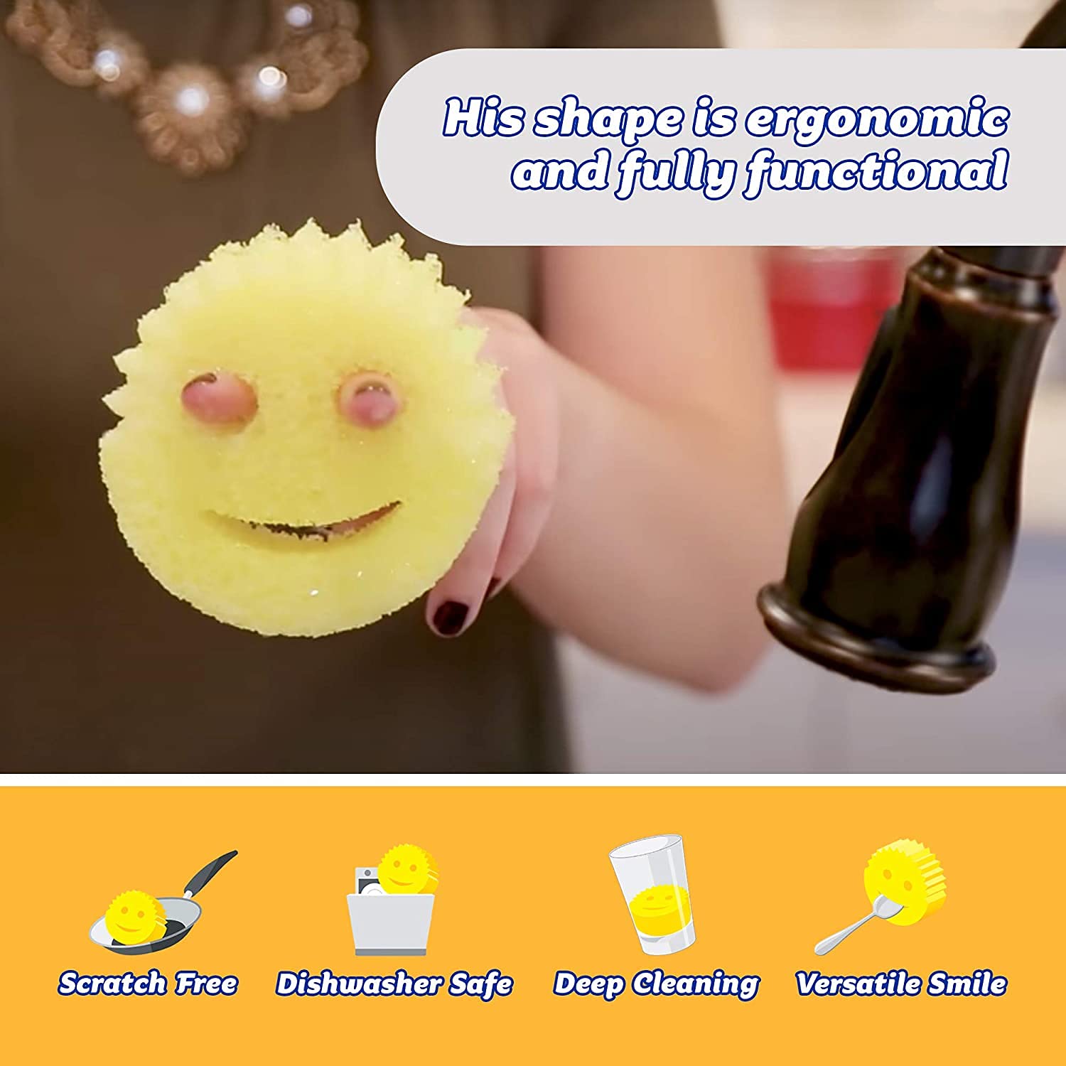 Scrub Daddy The Original Smiling Scrubbers Rengöringssvampar, Gul, Paket med 4