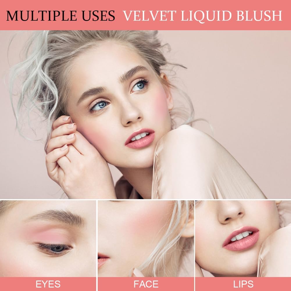 LOPHE flytande rouge för kinder, mjuk flytande rougesticka med fint glitter, naturligt utseende ansikte kindton rouge makeup, långvarig blandningsbar lätt fuktgivande skönhetsmakeup för kinder