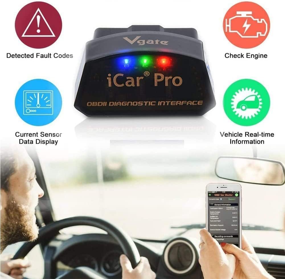 Vgate iCar Pro BLE 4.0 OBD2 diagnosverktyg Felkodsläsare OBDII-kompatibel biladapter Kontrollera motorlampa för iOS, Android och Windows