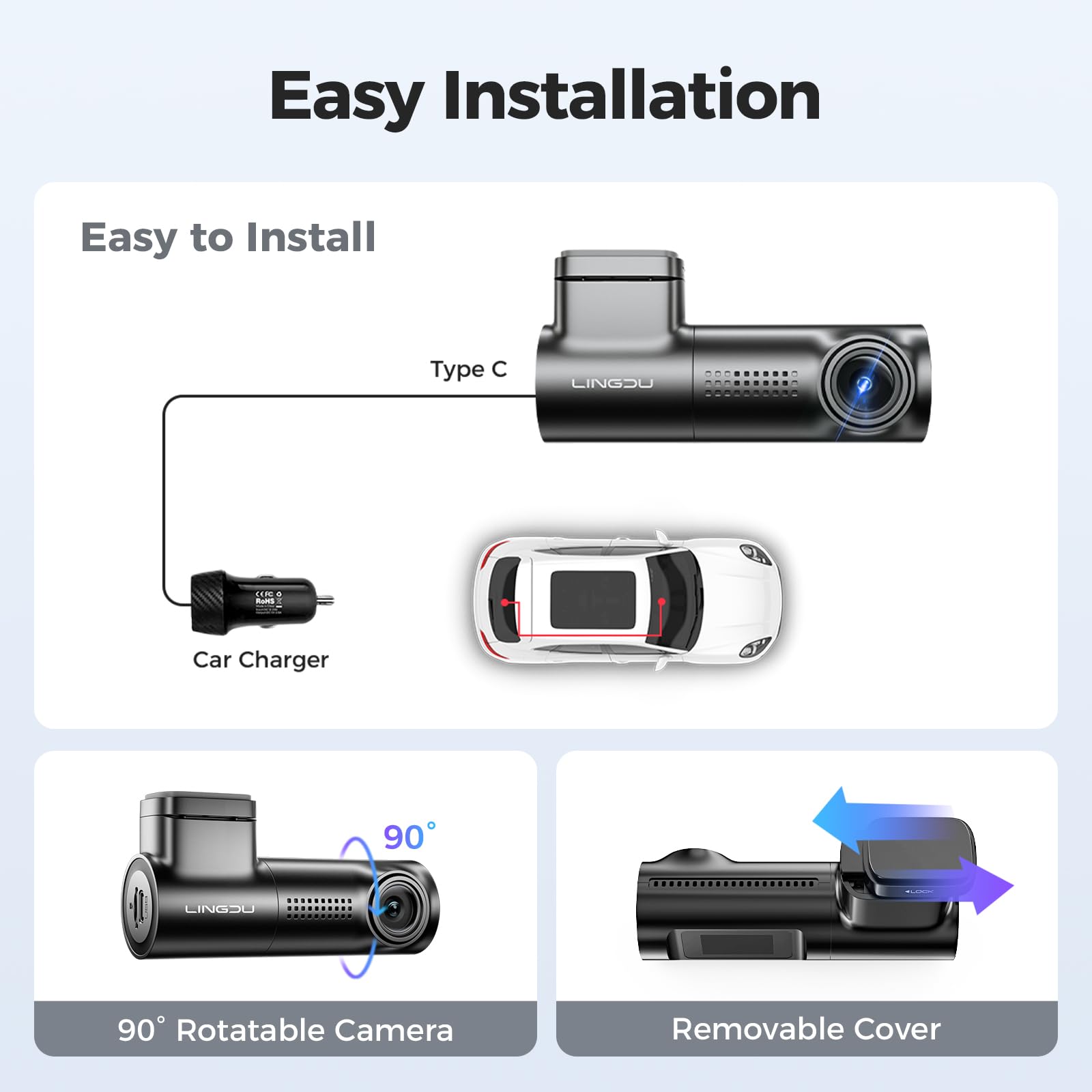 4K Dash Cam Front, Voice Control Car Dashcam, WiFi Dash Camera för bilar, Inbyggd GPS, Bilkamera med WDR Night Vision, 170° vidvinkel, G-Sensor(D500)