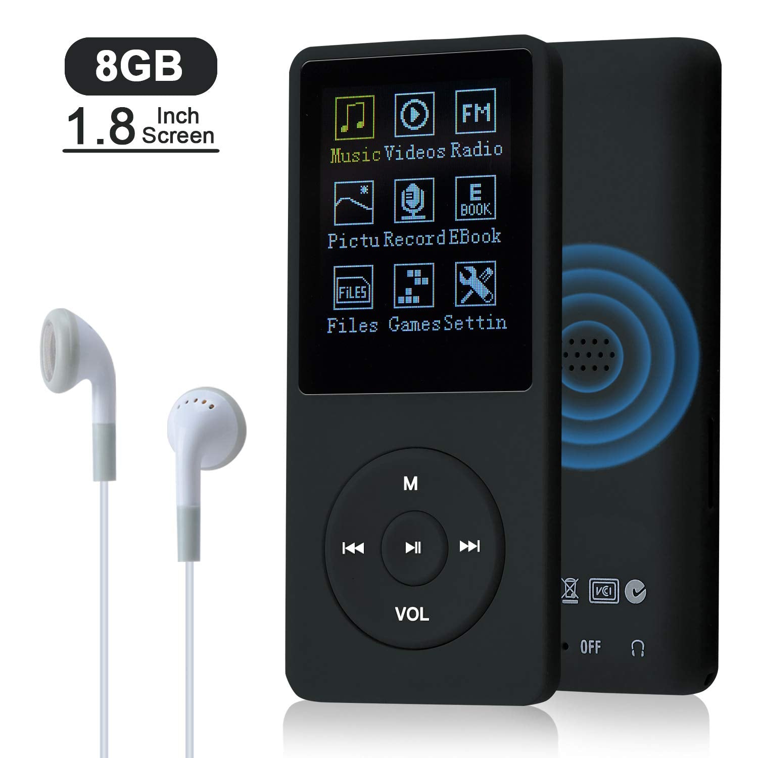 Slim musikspelare 8 GB bärbart förlustlöst ljud 70 timmar skärm Högkvalitativ MP3-spelare Stöd upp till 64 GB (svart)