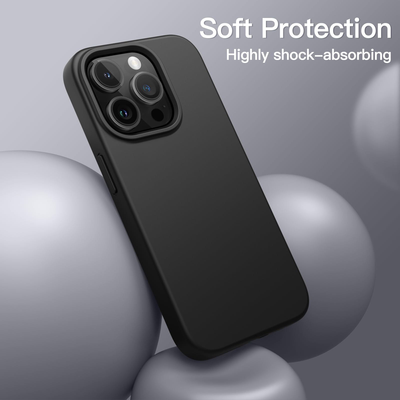JETech Silikonskal för iPhone 15 Pro 6,1-Tums, Silky Soft Touch Skal med Hela Kroppen, Stötsäker Case (Svart)