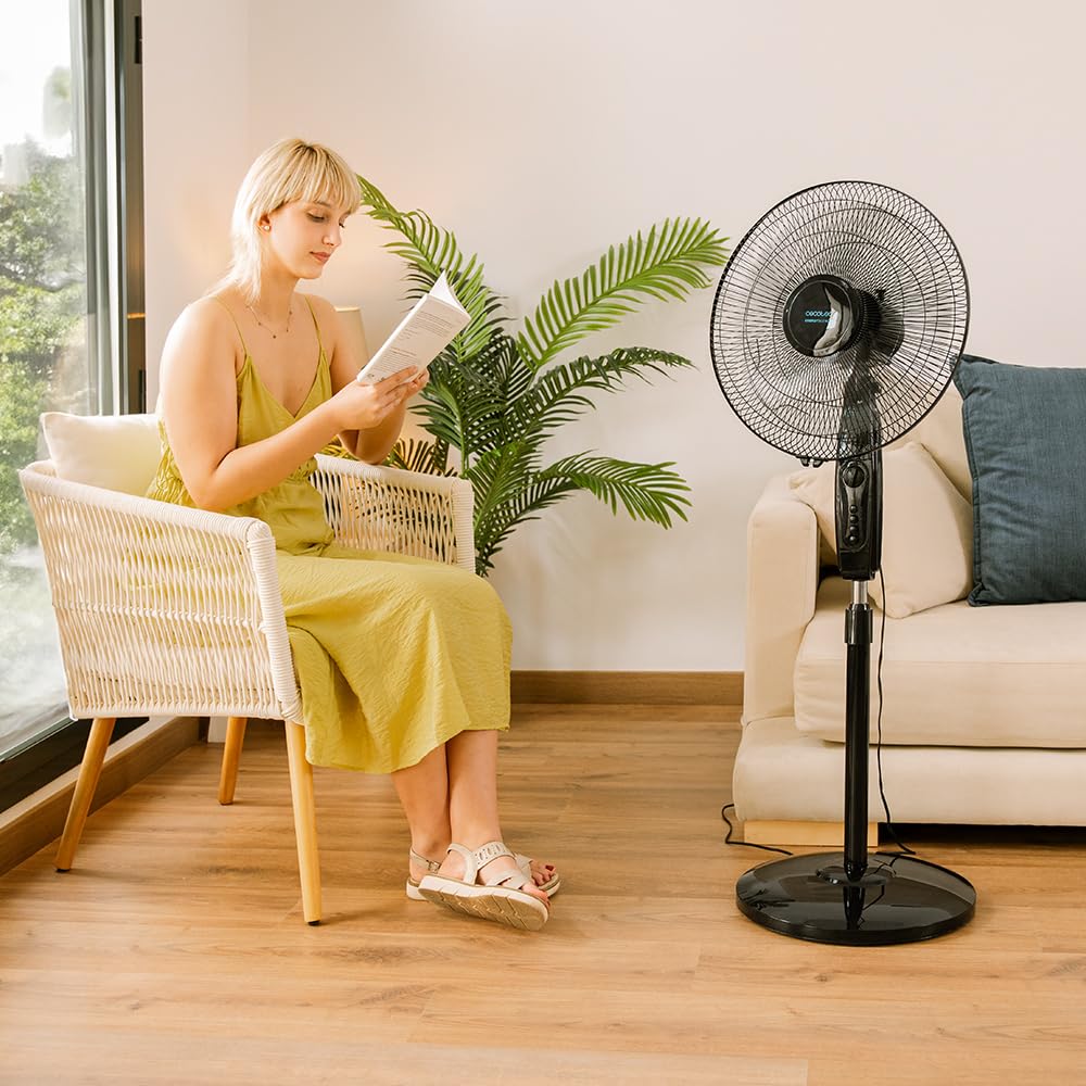 Cecotec Piedestalfläktar EnergySilence 515 MaxFlow Black - 45 W, Diameter 40 Cm, 5 Blad, 1 Timmes Timer, 3 Hastigheter Och Automatisk Oscillation, Höjdjusterbar Upp Till 135 Cm