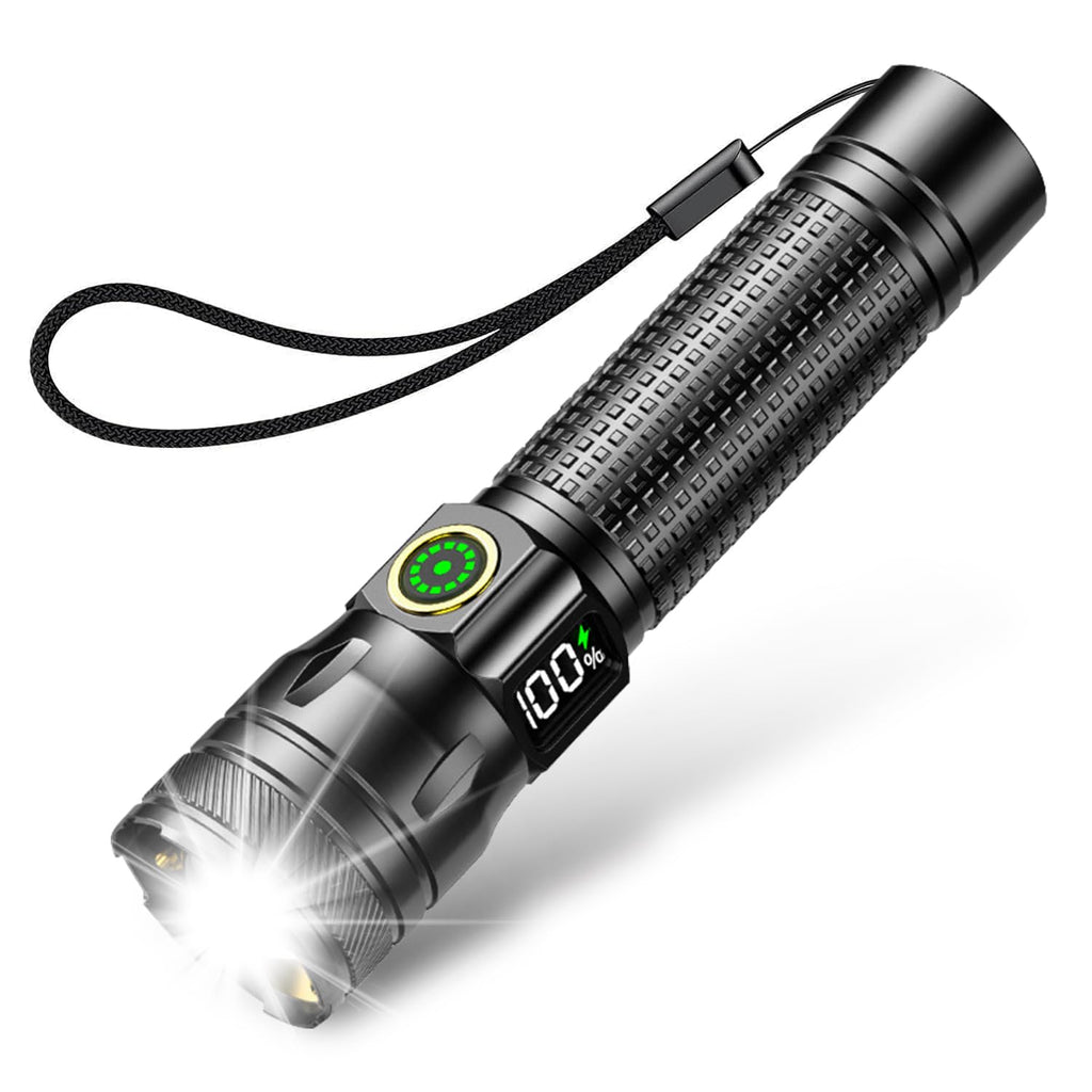 Uppladdningsbar LED-ficklampa, 2 000 lumen, extremt ljus LED-ficklampa med 3 lägen, mini ficklampa med lång livslängd, IP65 vattentät, för camping, fiske, nödsituationer
