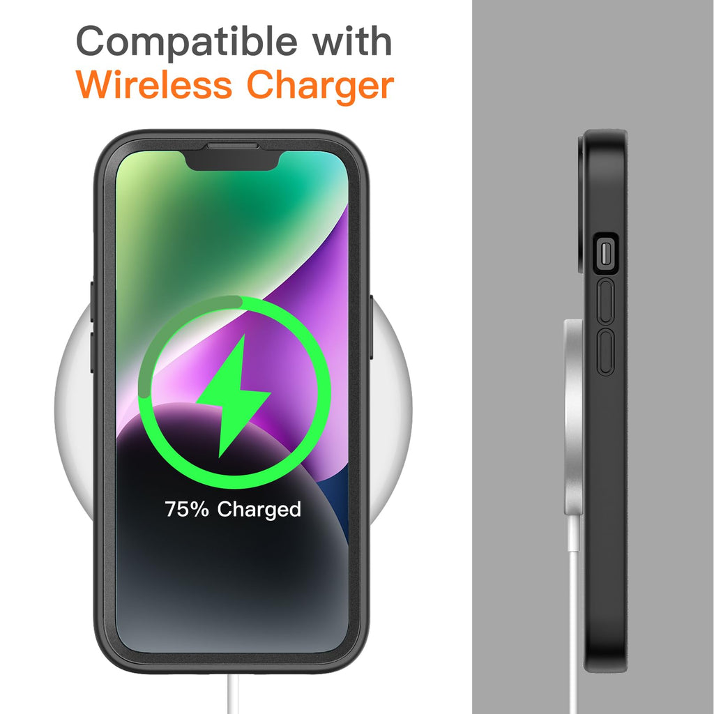 JETech Fodral för iPhone 14 6,1-Tum med Inbyggt Härdat Glas Skärmskydd, Kamera Fullständig Rundstrålande Skydd, Stötsäkert Bumper Mobilskal Genomskinlig Baksida, HD Film (Svart)