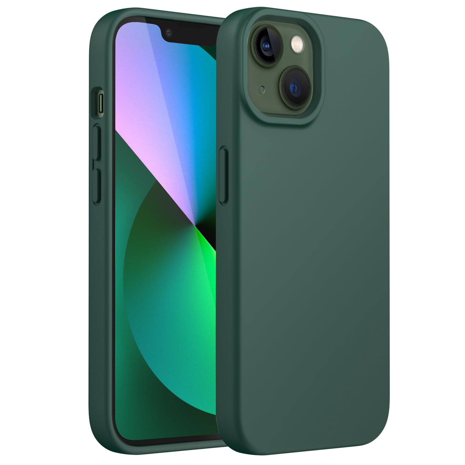 JETech Silikonskal för iPhone 13 6,1-Tums, Silky Soft Touch Skal med Hela Kroppen, Stötsäker Skal med Mikrofiberfoder (Midnattsgrön)