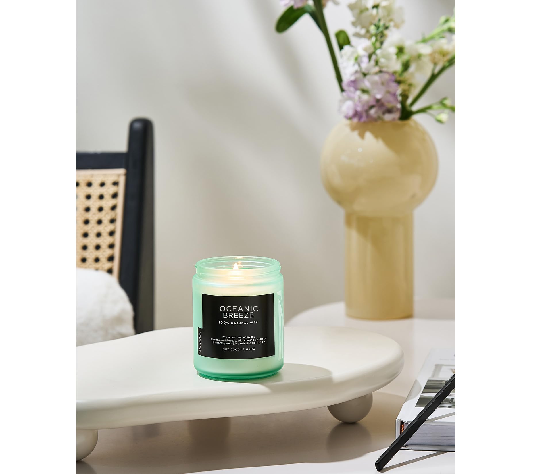 M&SENSE Ocean Breeze Organic Soy Scented Candles Gifts for Women & Men Non Toxic 200g 50H Burn Time Candles for Home Decor Small Jar Clear Burning Candle for Summer Evening Relaxation Stress Relief