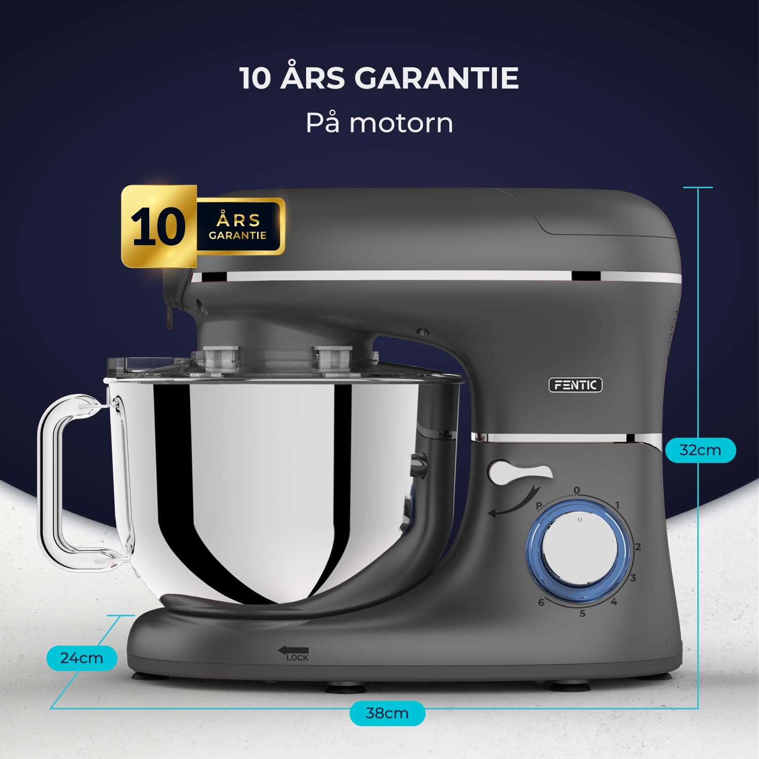6 in 1 Matberedare – 2000W – Med Köttkvarn, 1,5L Blender,Grönsaksskärare och Extra Tillbehör – Köksmaskin med Mixerskål 6.2L, Omrörarkrok, Degkrok, Visp och Stänkskydd (Antracit)