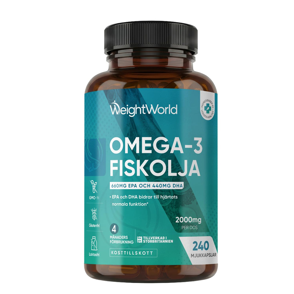 Omega 3-kapslar - 2000 mg fiskolja med 1100 mg omega-3, 660 mg EPA och 440 mg DHA per portion - 240 softgels - För hjärta, hjärna och blodtryck (EFSA) - WeightWorld