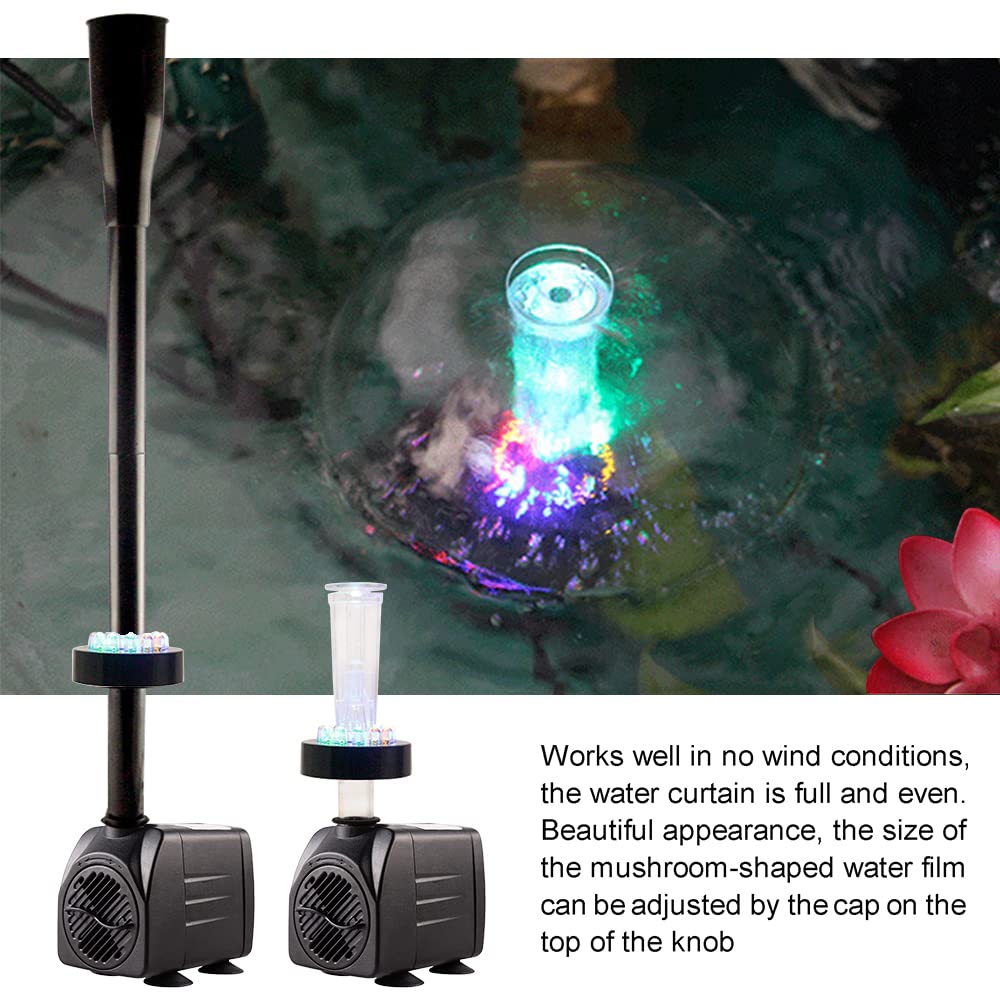 Utomhuspump, dränkbar fontän pump, fiskdamm pump, tyst dränkbar akvarium, vattenpump 220 V, kraftfull utomhusdekoration trädgård med LED och munstycken 750L/H 15W