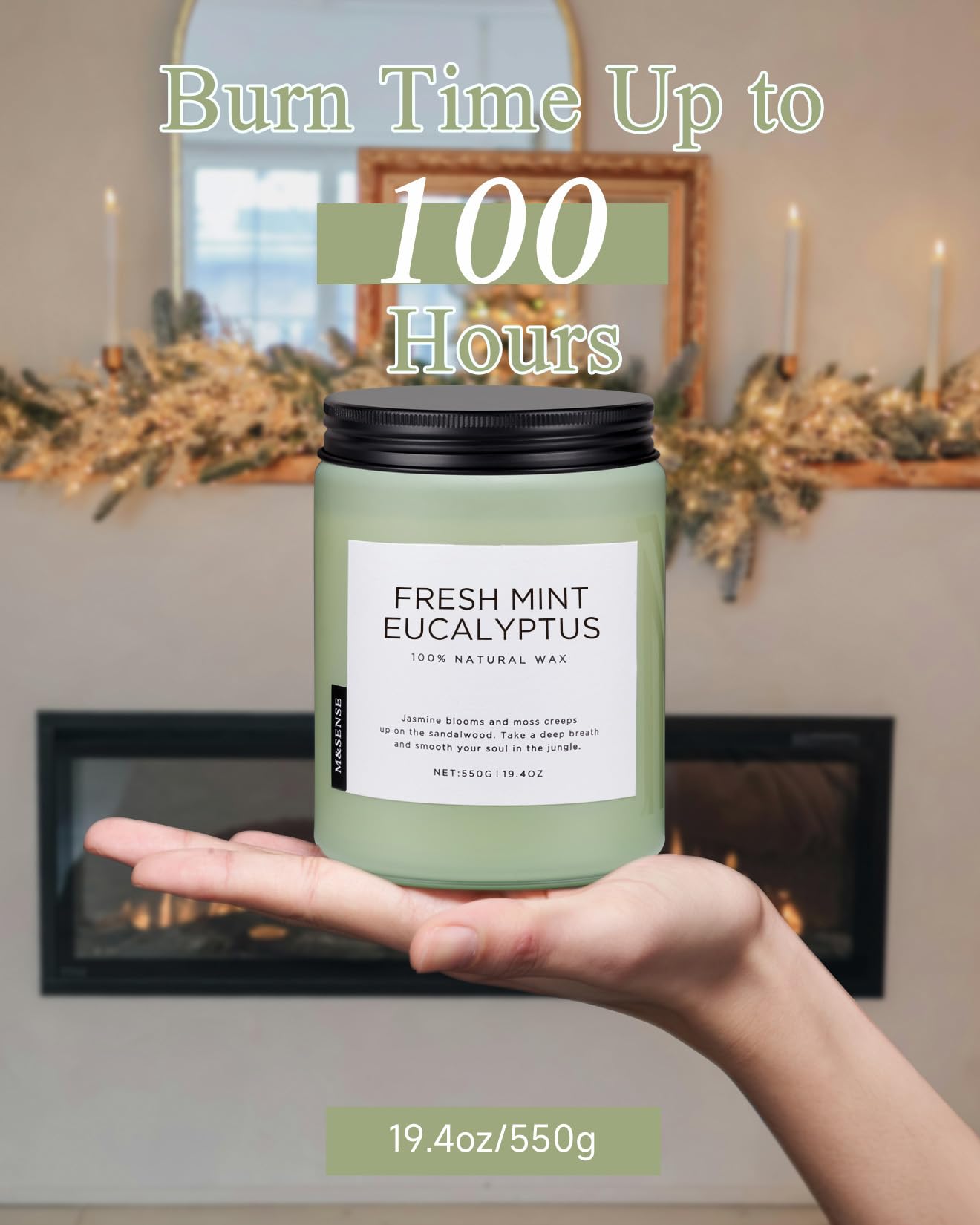 M&SENSE Eukalyptus mint doftljus för home decoration, hem doftande 550g 110 timmar bränd soja stresslindring meditation yoga spa Naturlig burkljus för män och kvinnor