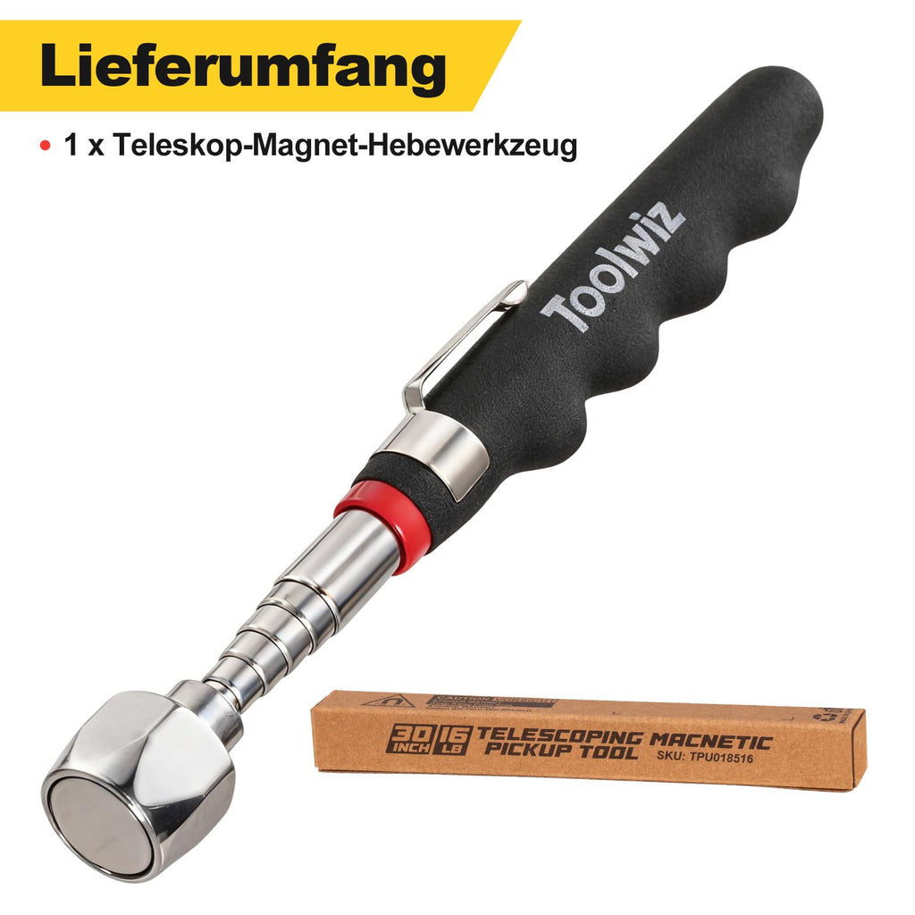 Toolwiz Teleskopiskt Magnetiskt Upphämtningsverktyg 7.2kg/16lb, Utdragbart till 76cm/30tum Pickup Pinne med Magnet, Retriever Stav Idealisk för Att Hämta Metallobjekt Från Svåråtkomliga Platser