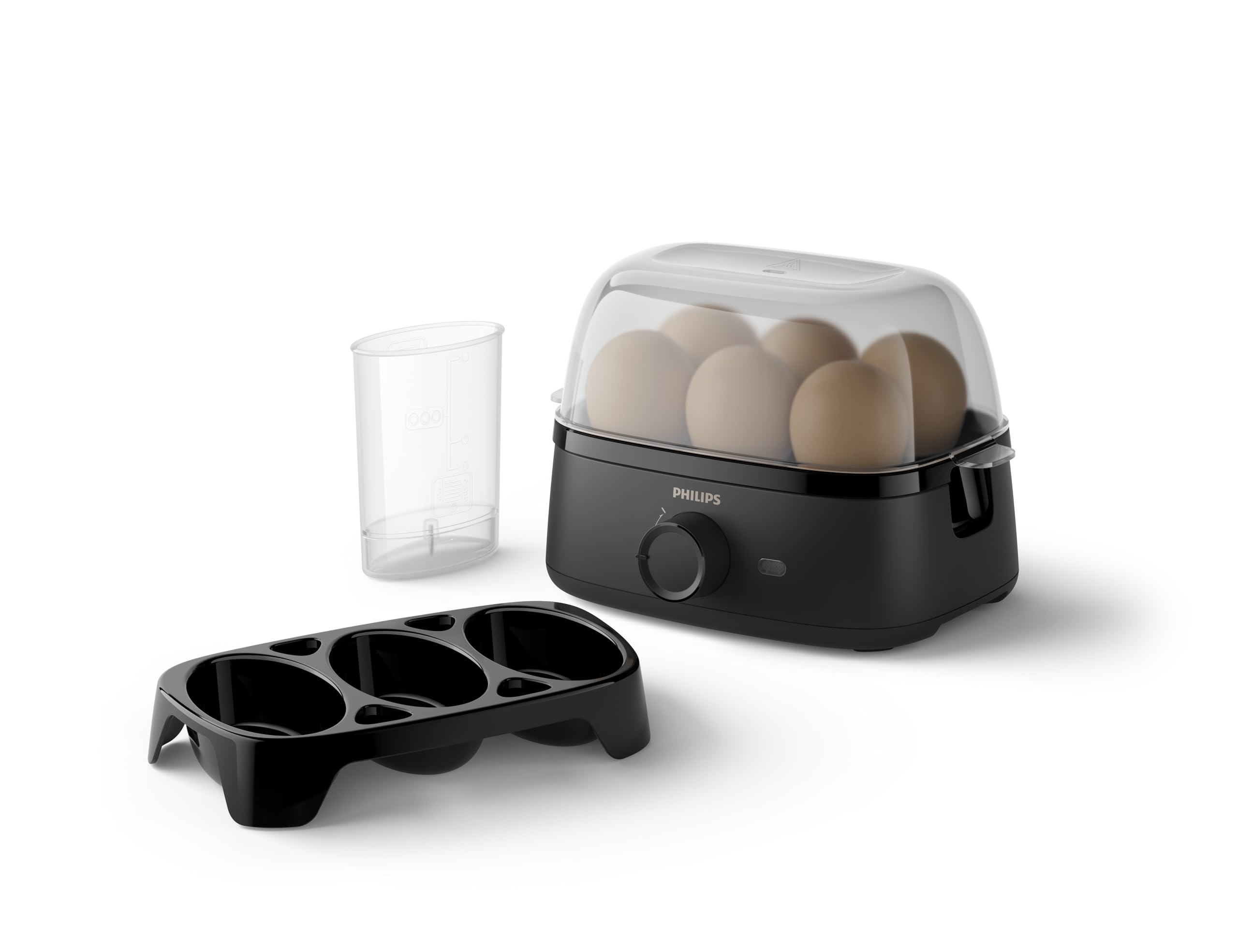 Philips Äggkokare 3000 Series, familjestorlek för upp till 6 ägg (mjuka, medium, hårda, pocherade), enkel att rengöra, bricka för pocherade ägg och äggpikare, 400 W effekt, kompakt design (HD9137/90)