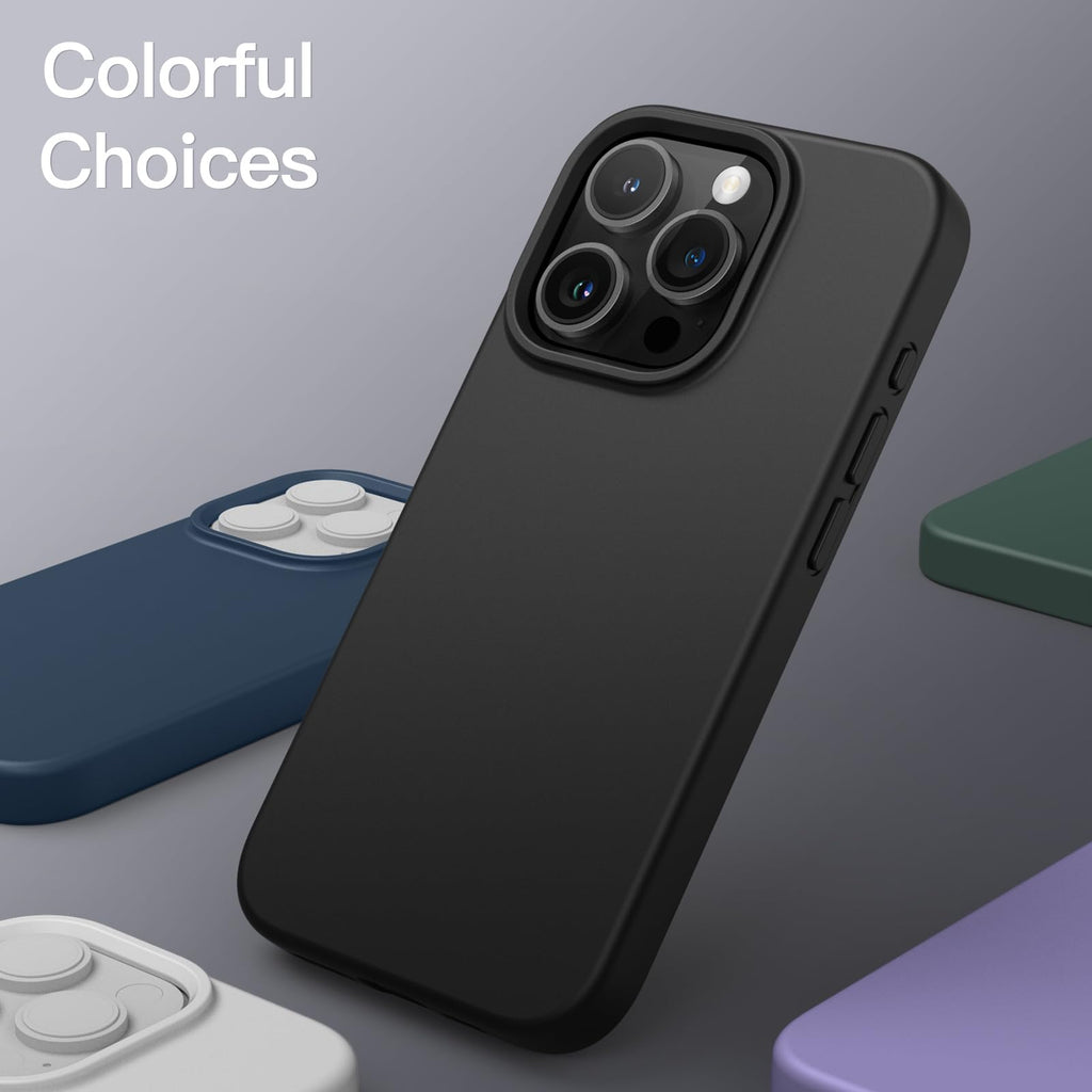 JETech Silikonskal för iPhone 15 Pro 6,1-Tums, Silky Soft Touch Skal med Hela Kroppen, Stötsäker Case (Svart)