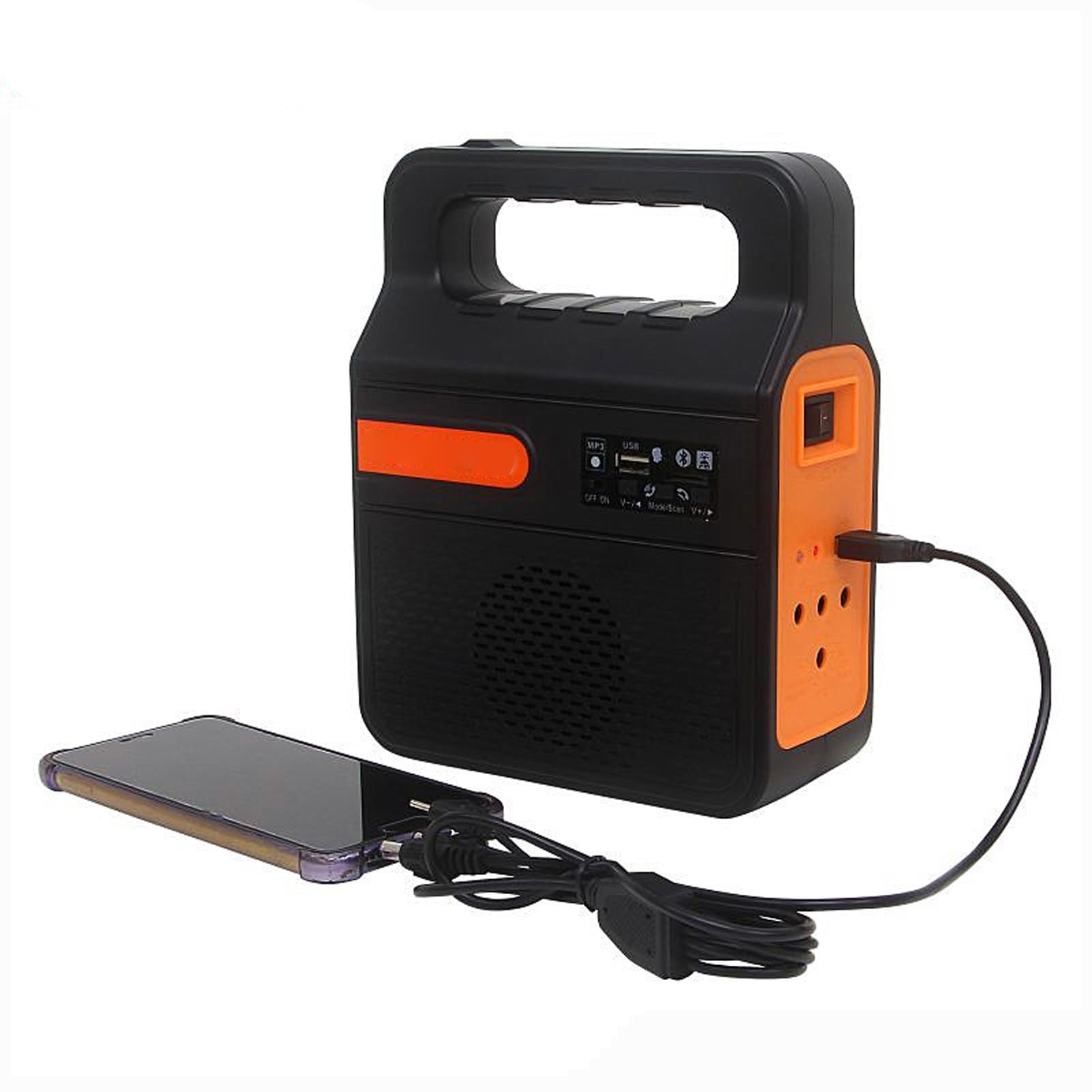 Asixxsix Solar Power Bank, 6000mAh Portable Solar Generator med 32 LED -panelljus 3 Glödlampor Strålkastare USB -laddning MP3 -radio, för Camping Resor Utomhusaktiviteter