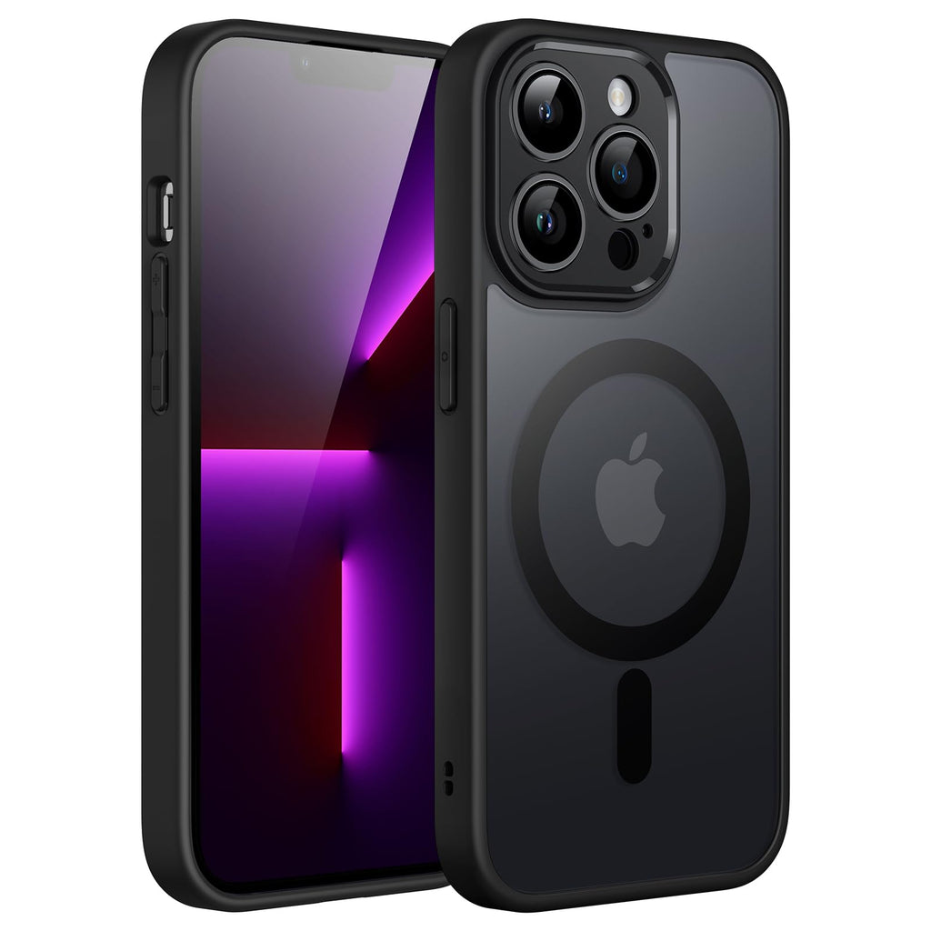 JETech Magnetisk Skal för iPhone 13 Pro 6,1 Tums Kompatibelt med MagSafe, Genomlysande Matte Tillbaka med Full Kameralinsskydd Smal Stötsäker Case (Svart)