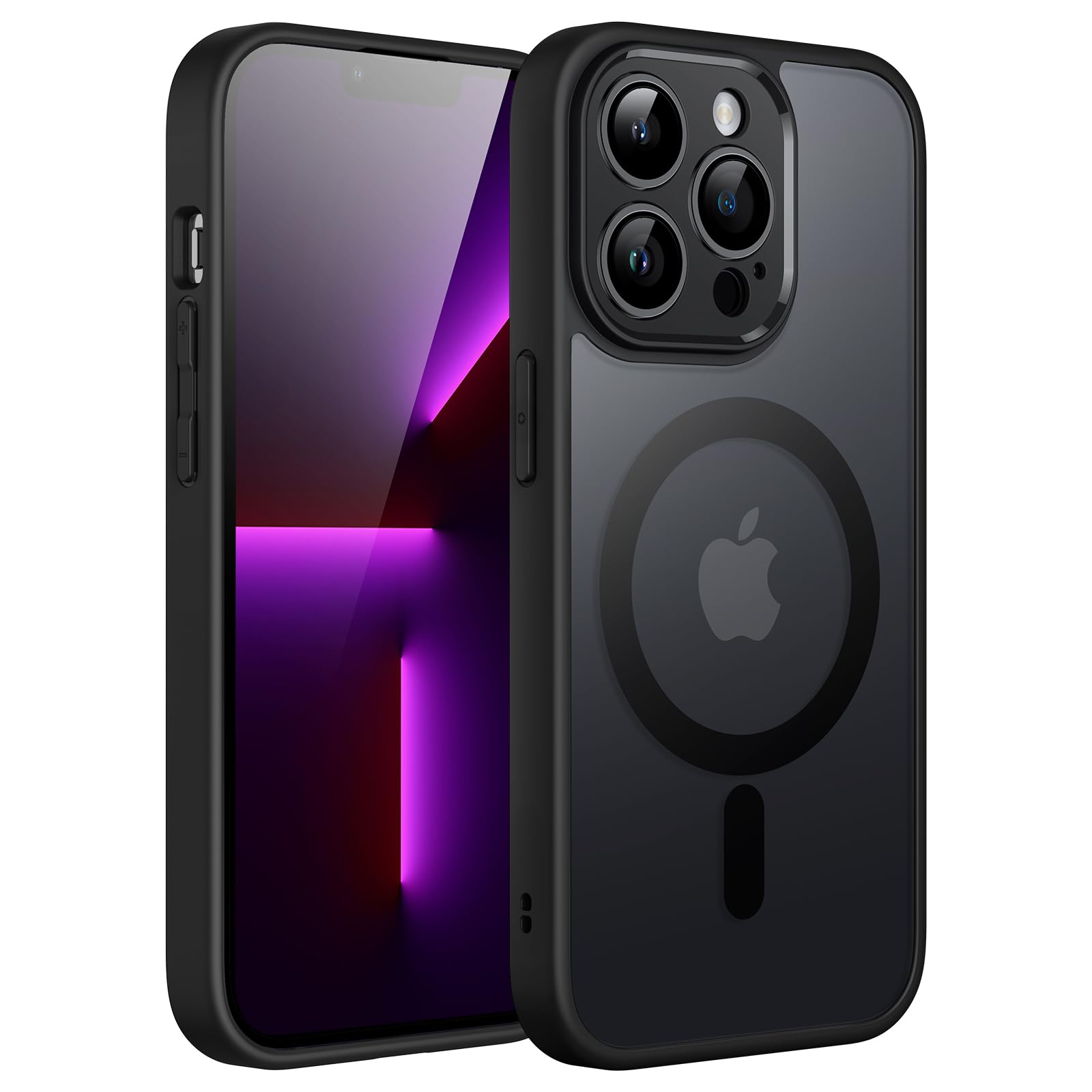 JETech Magnetisk Skal för iPhone 13 Pro 6,1 Tums Kompatibelt med MagSafe, Genomlysande Matte Tillbaka med Full Kameralinsskydd Smal Stötsäker Case (Svart)