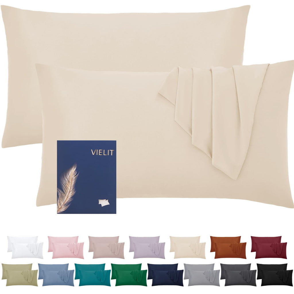 Vielit Örngott, set med 2 st., 30 x 50 cm, mjukt, överdrag för dekorationskudde, för kuddar på 30 x 50 cm, mikrofiber, ekologiskt certifierat, slitstarkt, allergivänligt, beige