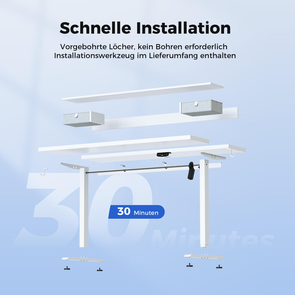 Agilestic Höjdjusterbart skrivbord med två lådor, 120 x 60 cm elektriskt datorskrivbord med minnesfunktion, skrivbord för kontor och hem, vit