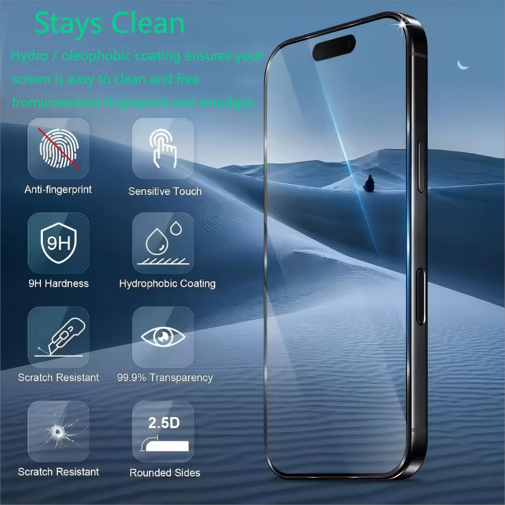 3-delat härdat glas för iPhone 16, iPhone 15, iPhone 15 Pro skärmskyddsfilm skärmskydd ultra starkt anti-repor bubbelfri hårdhet 9H glas 6,1 tum HD Ultra Transparent