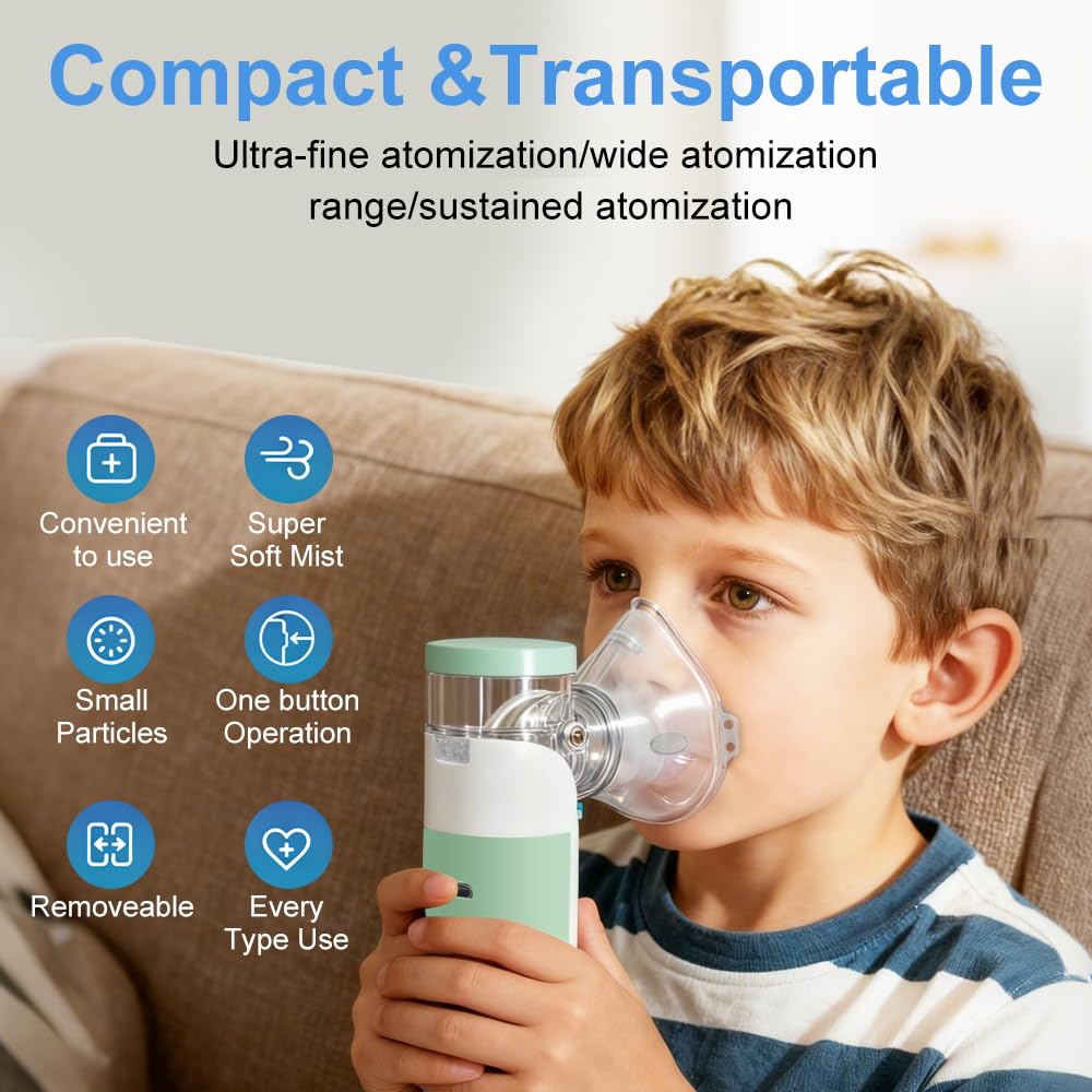 Inhalator nebulisator, inhalator för barn och vuxna, justerbar spraydimma, inhalator med 1 munstycke och 2 masker för barn och vuxna