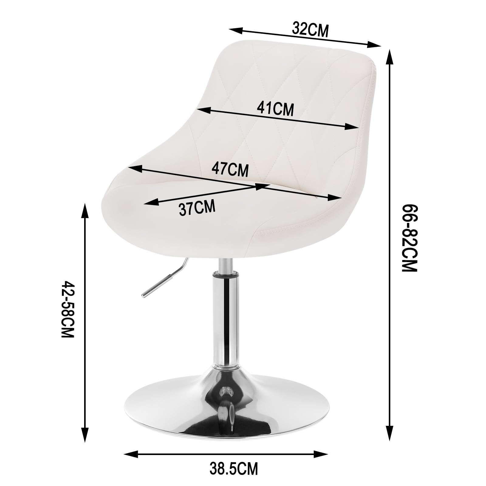 WOLTU Justerbar sittpall stol arbetspall kontorspall sminkpall med ryggstöd av konstläder och metall justerbar höjd roterbar, sits 42–58 cm hög, vit, BH241ws-1
