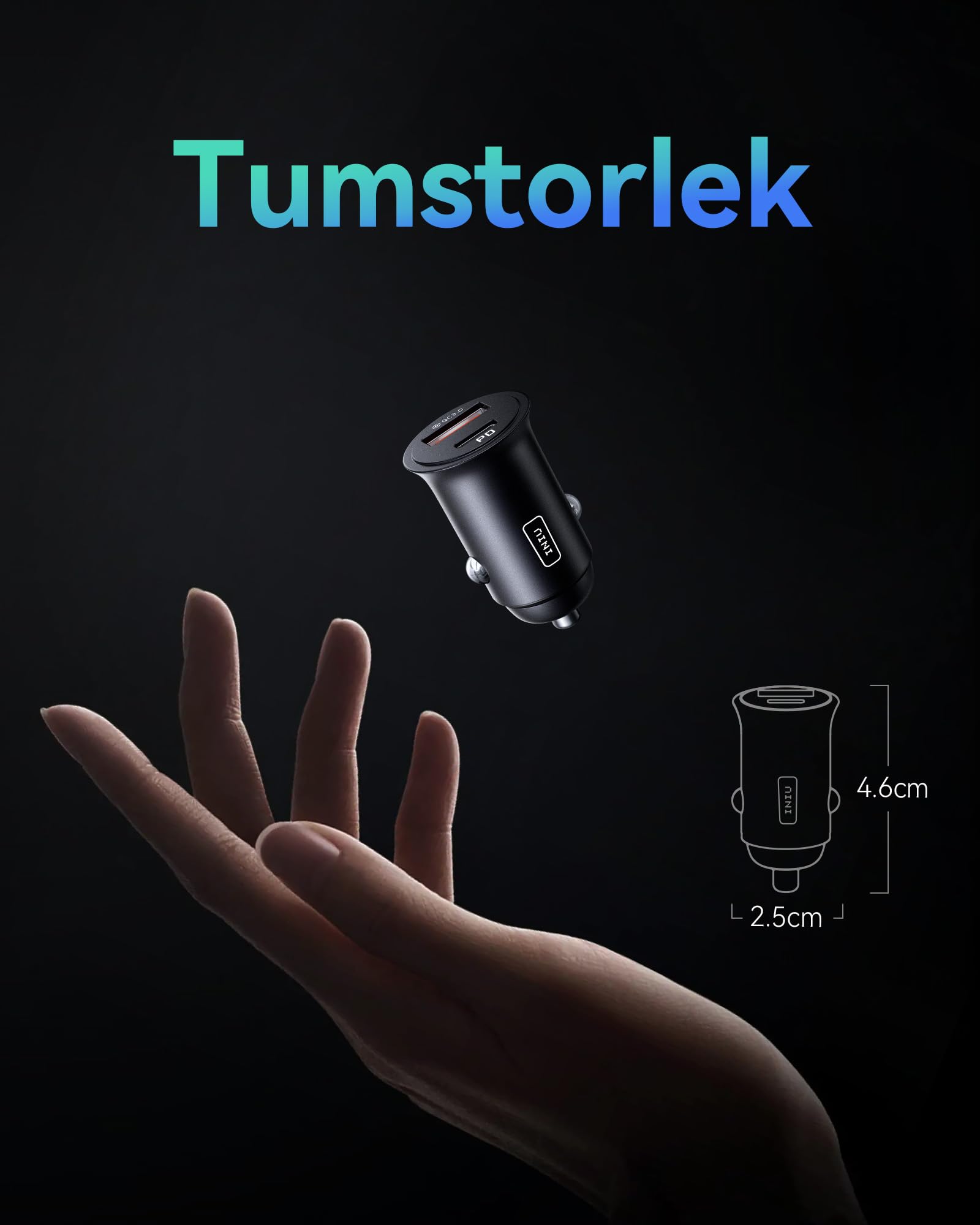 INIU 60W Billaddare [USB C + USB A], PD & QC 3.0 Snabbladdning USB-Adapter, Typ-C Cigarettändare med blå LED-Lampa, Billaddningsadapter för iPhone 17 16 15 14 13 12 iPad Samsung S24 S23 AirPods etc