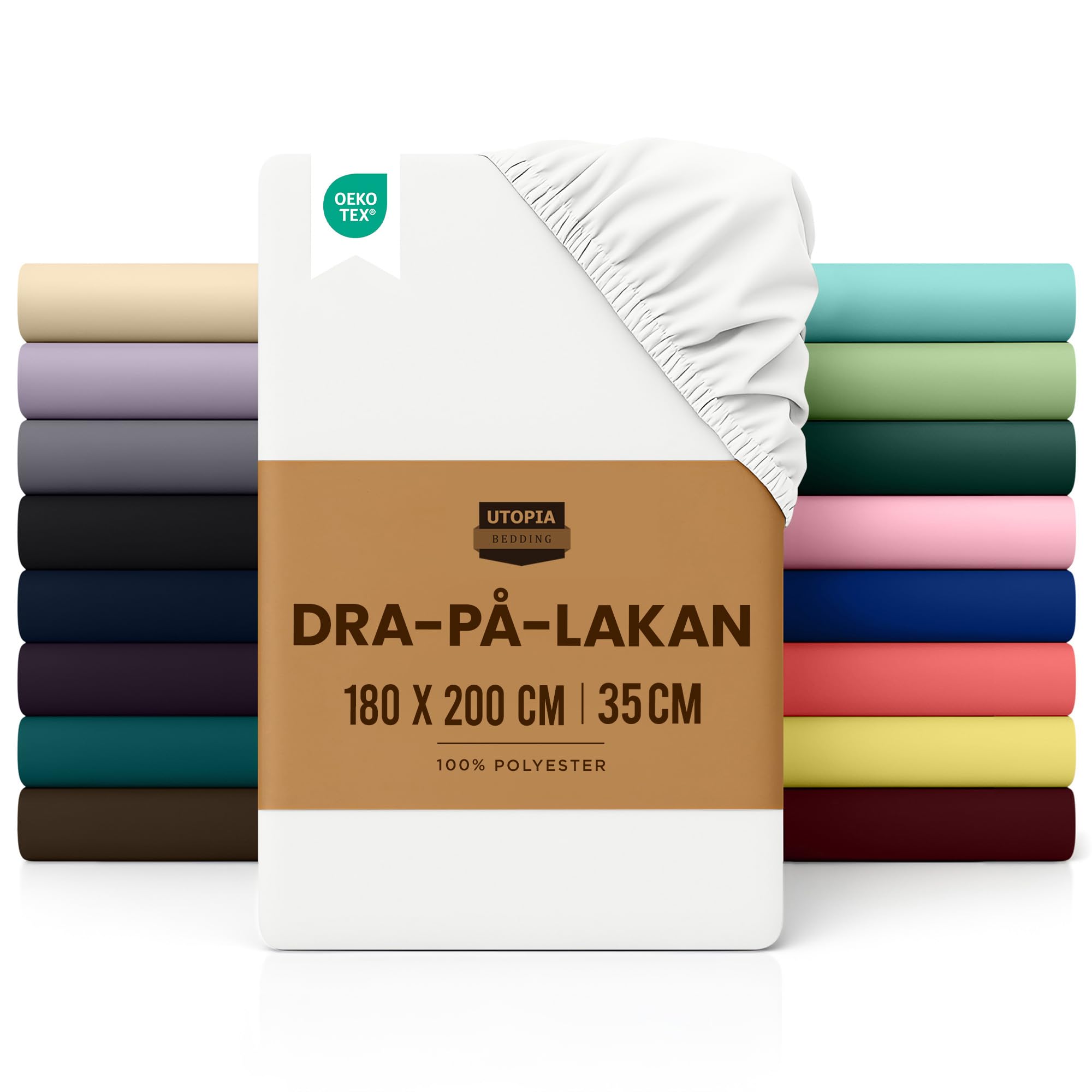 Utopia Bedding dra-på-lakan – djup ficka 35 cm (14 tum) – borstad mikrofiber (Vit, 180x200 cm)