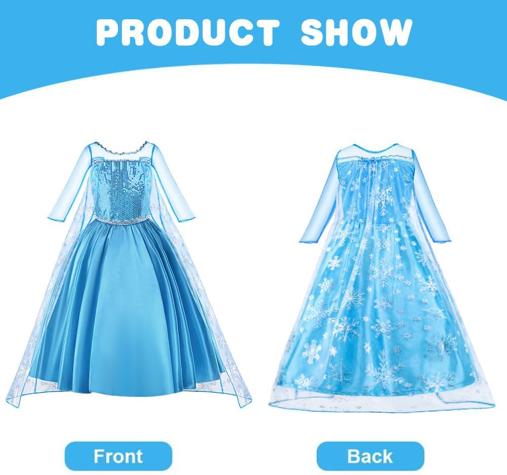 Vicloon Elsa kostym tjejer, Elsa Prinsessa Kostym, Elsa klänning, Princess Klänning För Tjejer, Deluxe Glänsande Kappa Fancy Klänning För Halloween jul födelsedagsfest kostym, kostym tjejer
