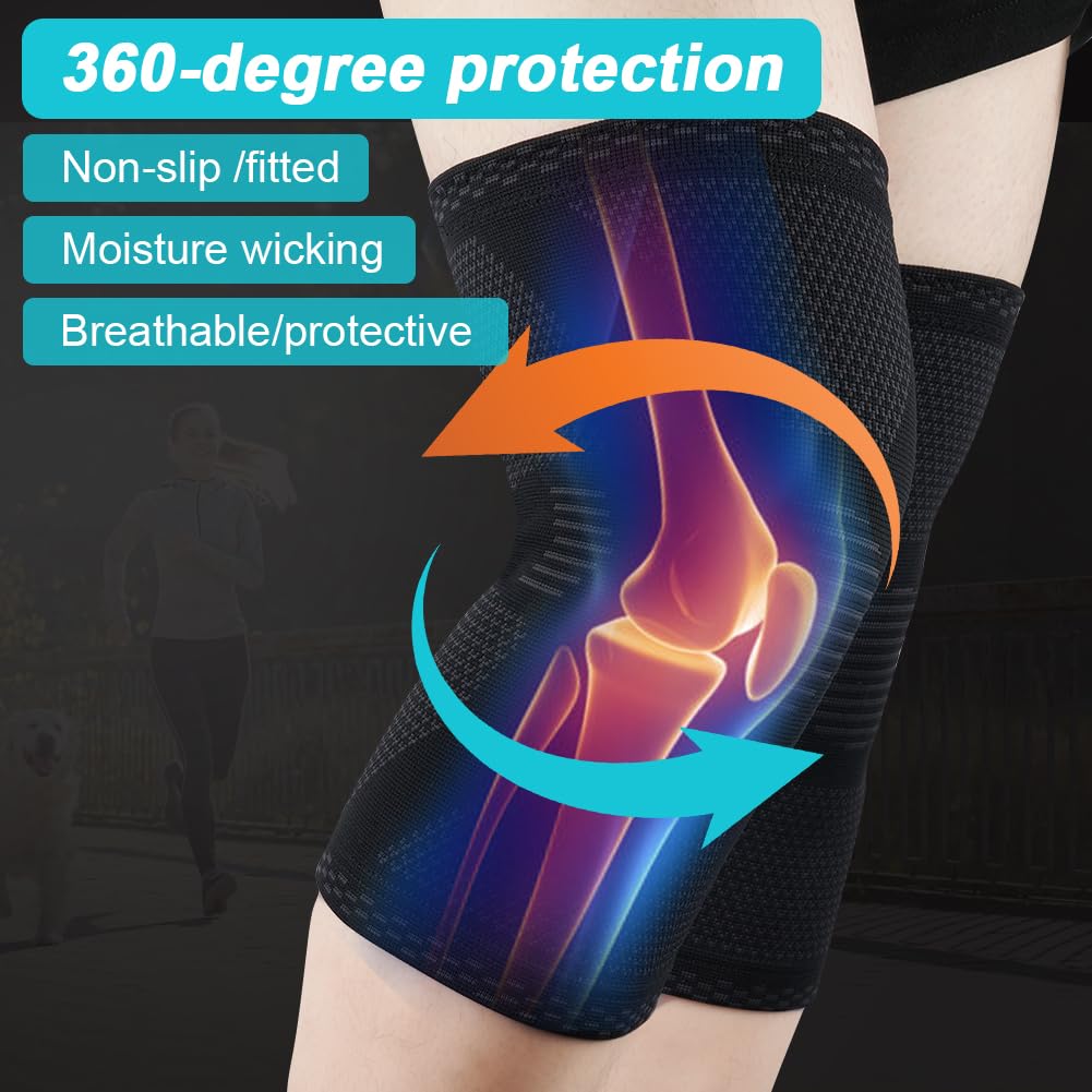 ACWOO Knästöd, 2-Pack Kompressionsknäärmar För Män Och Kvinnor, Knästöd För Artrit, Ledvärk, Ligamentskada, Meniskrivning, Acl, Mcl, Tendinit, Löpning, Knäböj, Sport (L)