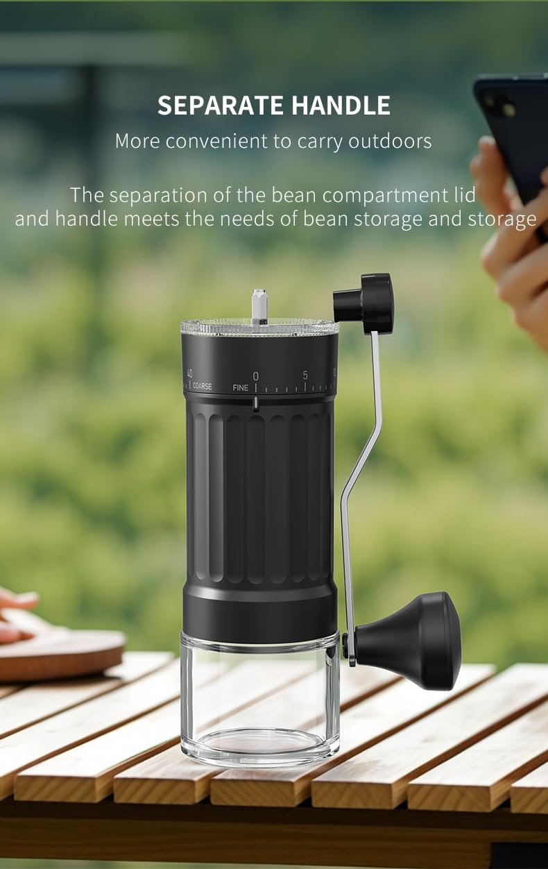 Extern justerbar manuell kaffekvarn med hög precision, modern konisk keramisk konkvarn i 40 steg, lämplig för aeropress, häll över och mokakannor.