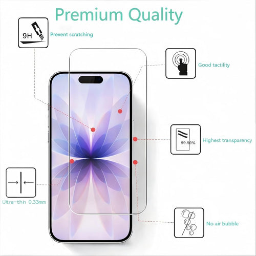 3 stycken härdat glas kompatibel med iPhone 17, iPhone 17 Pro, iPhone 16 Pro, skyddande film, 6,3 tum hårdhet 9H utan bubblor anti-repor fingeravtryck transparent hållbar klar