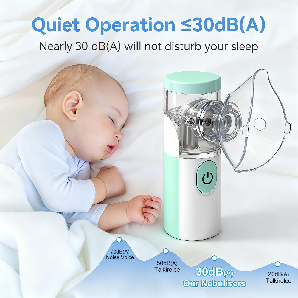 Inhalator nebulisator, inhalator för barn och vuxna, justerbar spraydimma, inhalator med 1 munstycke och 2 masker för barn och vuxna