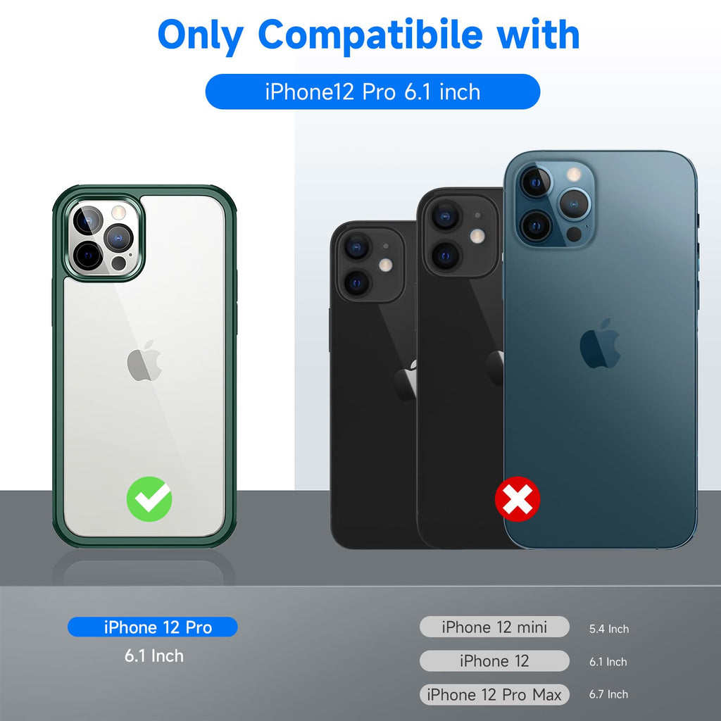 seacosmo för iPhone 12 Pro Mobilskal, [9H HD] Integrerat Skärmglas och Linsskydd, 360 Grader Stöttåligt Fodral, Stötdämpande Skal för iPhone 12 Pro, Grön