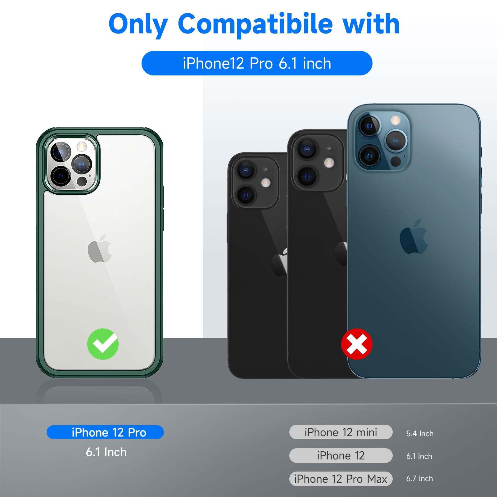seacosmo för iPhone 12 Pro Mobilskal, [9H HD] Integrerat Skärmglas och Linsskydd, 360 Grader Stöttåligt Fodral, Stötdämpande Skal för iPhone 12 Pro, Grön