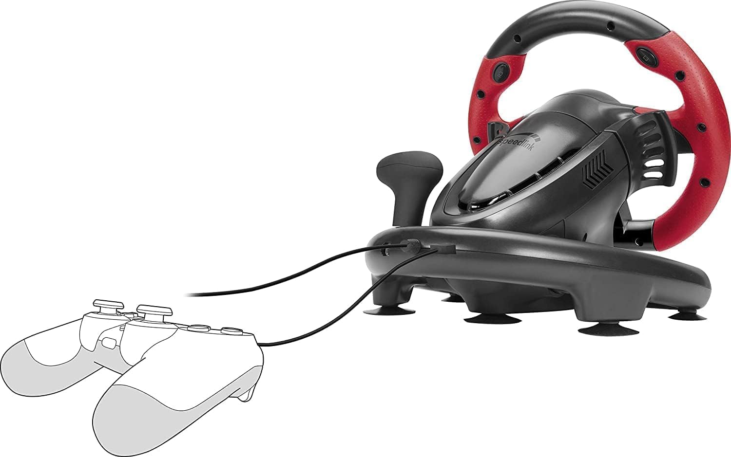 Speedlink TRAILBLAZER Racing Wheel – ratt för PS3/PS4, Xbox Series X/S/One, Nintendo Switch och PC, växlingspaddlar och växelspak, justerbara pedaler, svart-röd