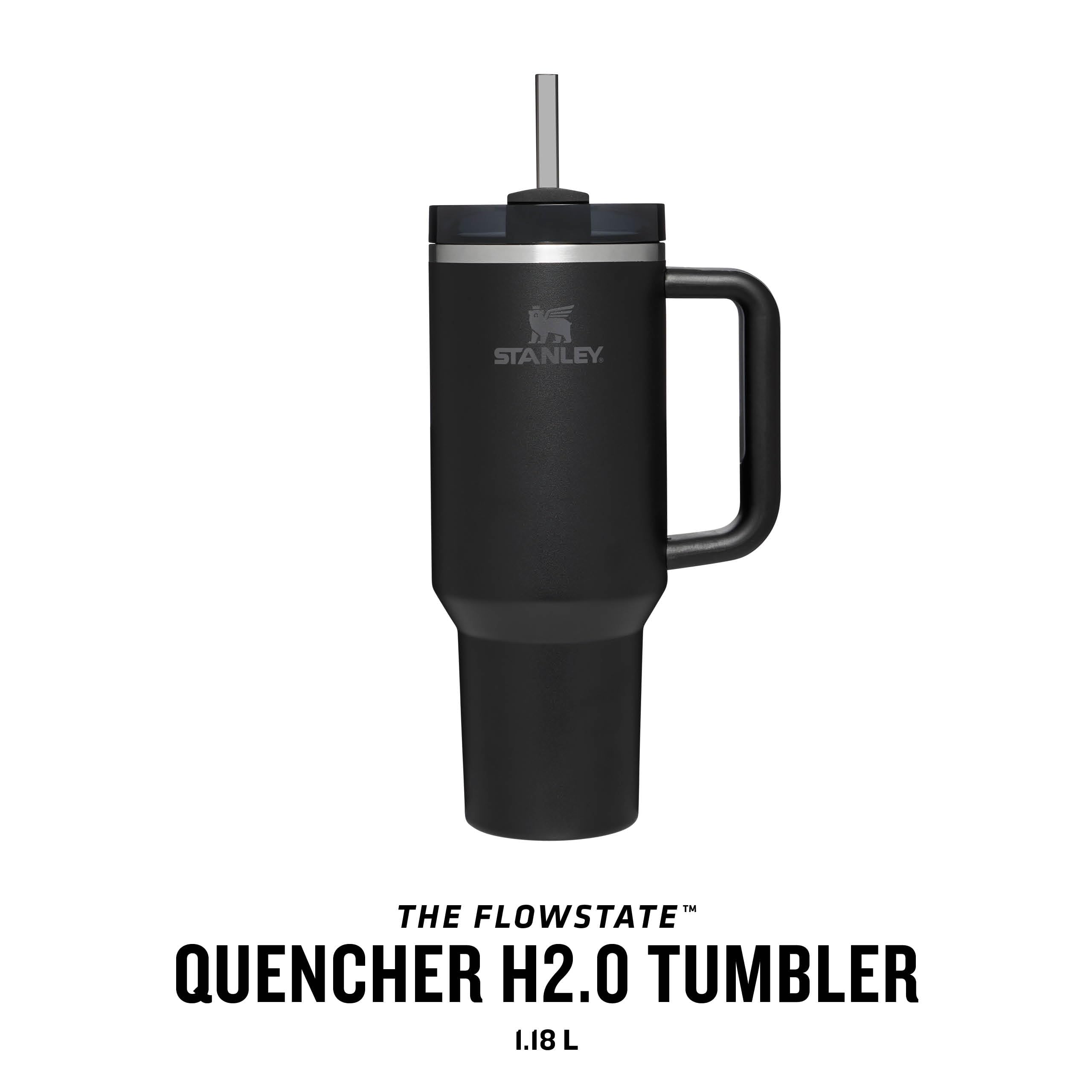 Stanley 1913 Quencher H2.0 Flowstate Tumbler 1.2L - Kallt I 11 Timmar - Iced I 48 Timmar - Kopp Med Halm, Handtag Och Lock - Diskmaskin Säker - Resemugg För Kall Dryck - Black Tonal