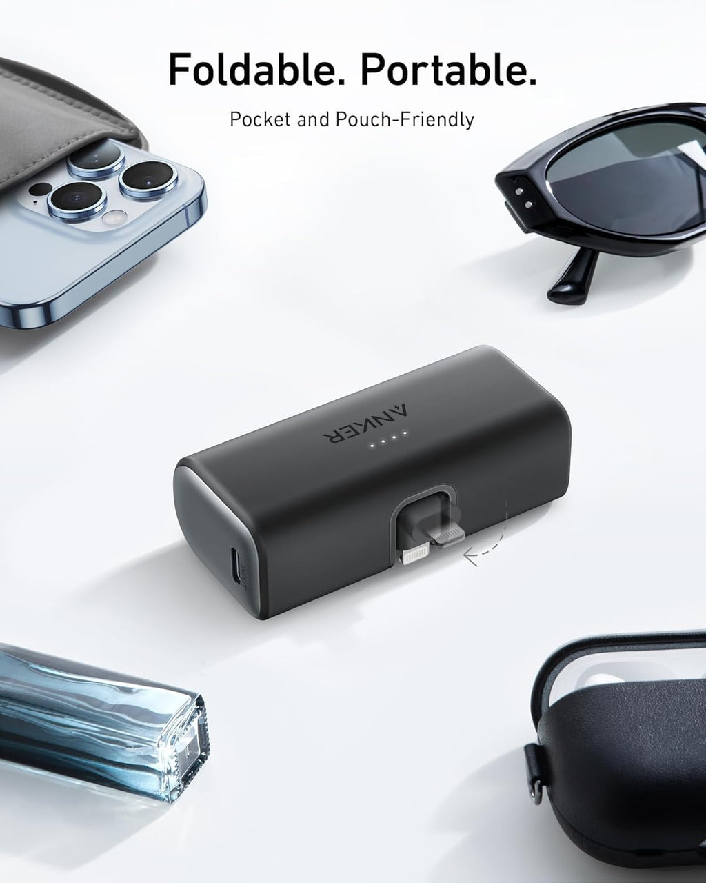 Anker 621 powerbank med integrerad Lightning-kontakt, 5 000 mAh MFi-certifierad 12 W externt mobiltelefonbatteri, kompatibel med iPhone 16/16 Pro/16 Plus/16 Pro Max, iPhone 15 och 14-serien