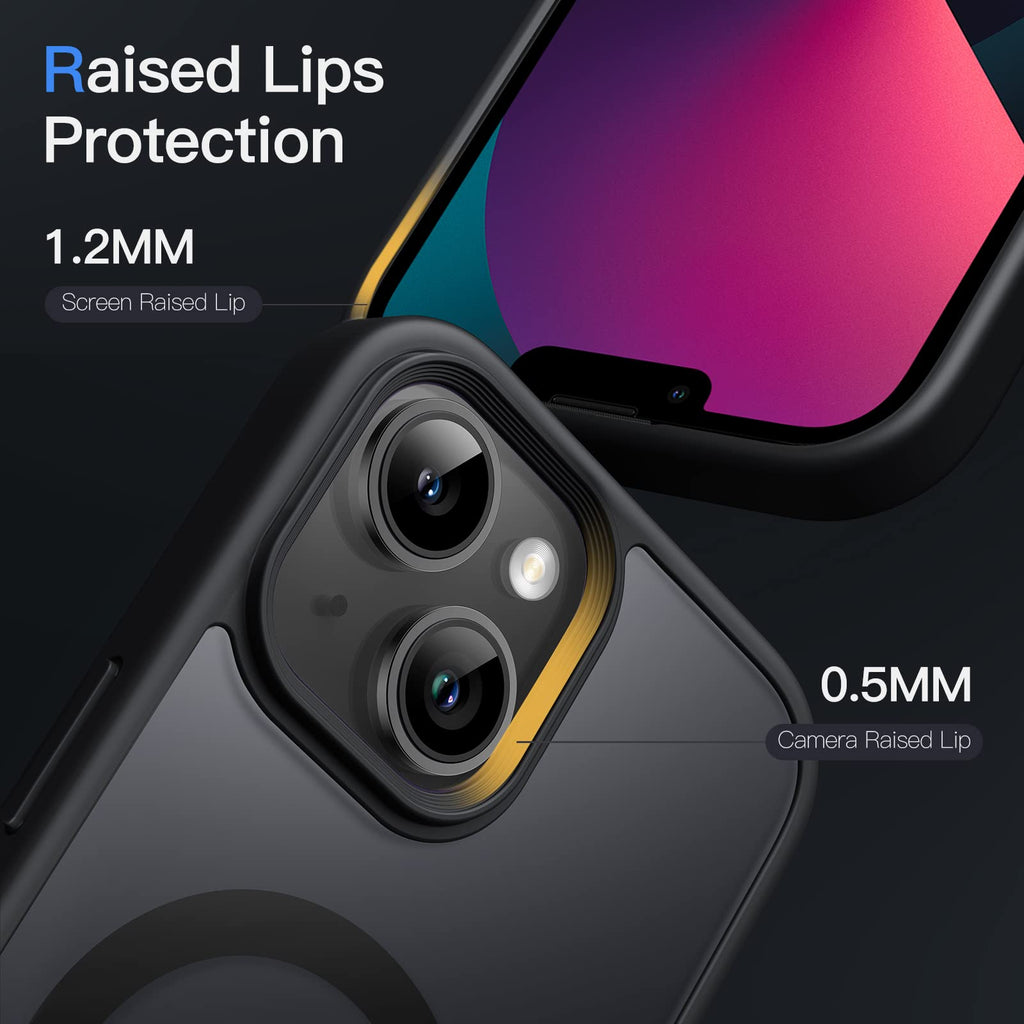 JETech Magnetisk Skal för iPhone 13 6,1 Tums Kompatibelt med MagSafe, Genomlysande Matte Tillbaka Smal Stötsäker Case (Svart)
