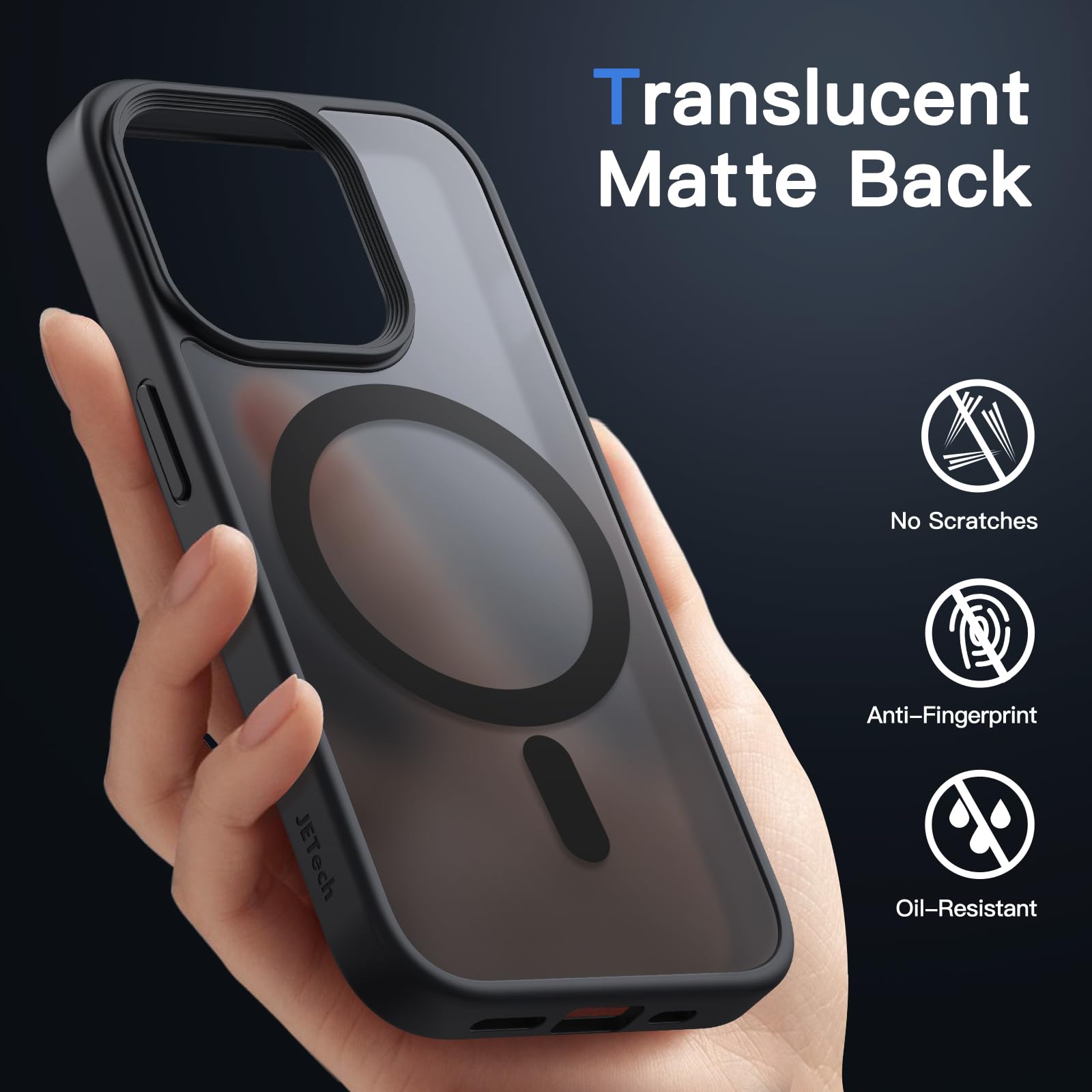 JETech Magnetisk Skal för iPhone 15 Pro Max 6,7 Tums Kompatibelt med MagSafe, Genomlysande Matte Tillbaka Smal Stötsäker Case (Svart)