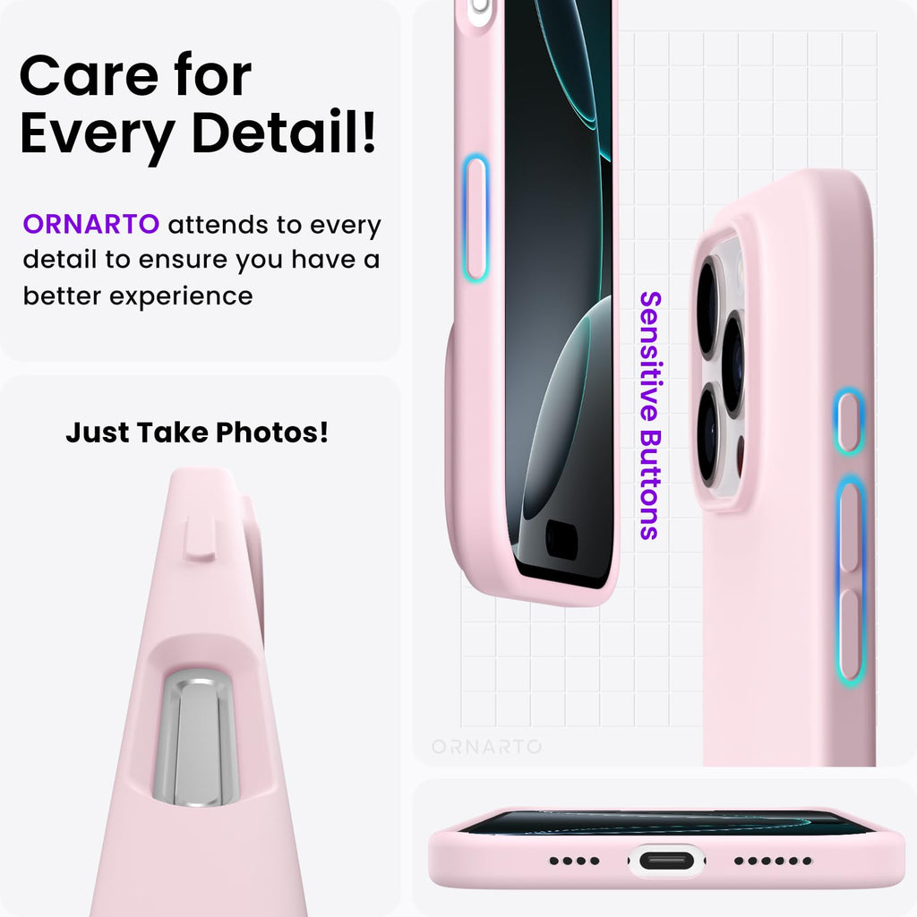 ORNARTO för iPhone 16 Pro Max skal silikon 6,9 tum, tunt mobiltelefonfodral iPhone 16 Pro Max av flytande silikon, reptåligt och stötsäkert skyddsfodral iPhone 16Pro Max fodral (2024) – rosa