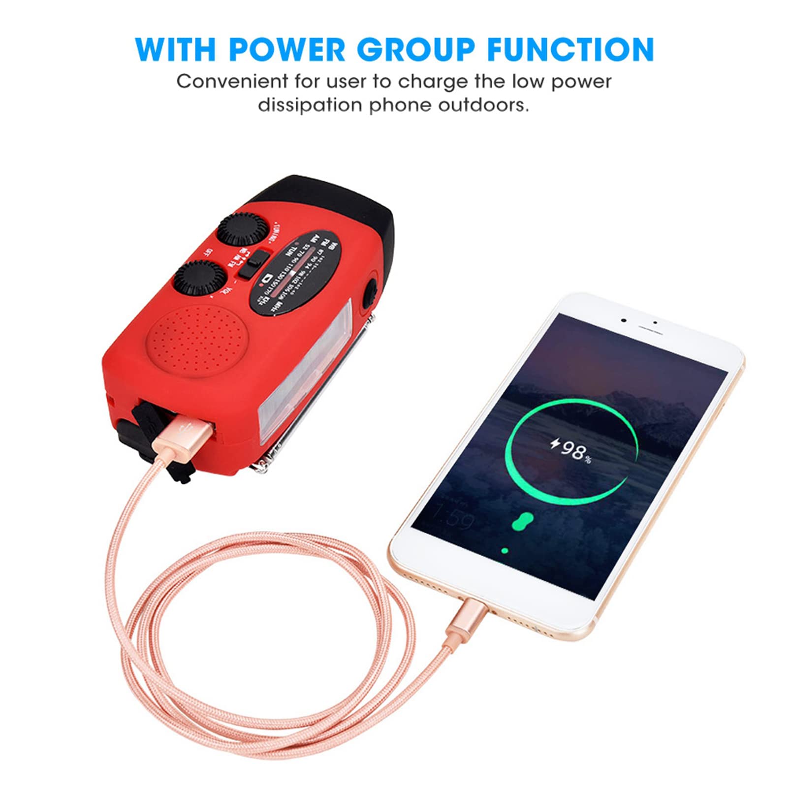 Emergency Solar Hand Crank Radio med AM, FM, NOAA Weather Alert, 1200mAh Power Bank, LED -ficklampa och Telefonladdare, Bärbar överlevnadsutrustning för Utomhuscamping