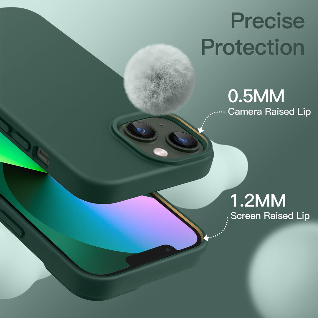 JETech Silikonskal för iPhone 13 6,1-Tums, Silky Soft Touch Skal med Hela Kroppen, Stötsäker Skal med Mikrofiberfoder (Midnattsgrön)