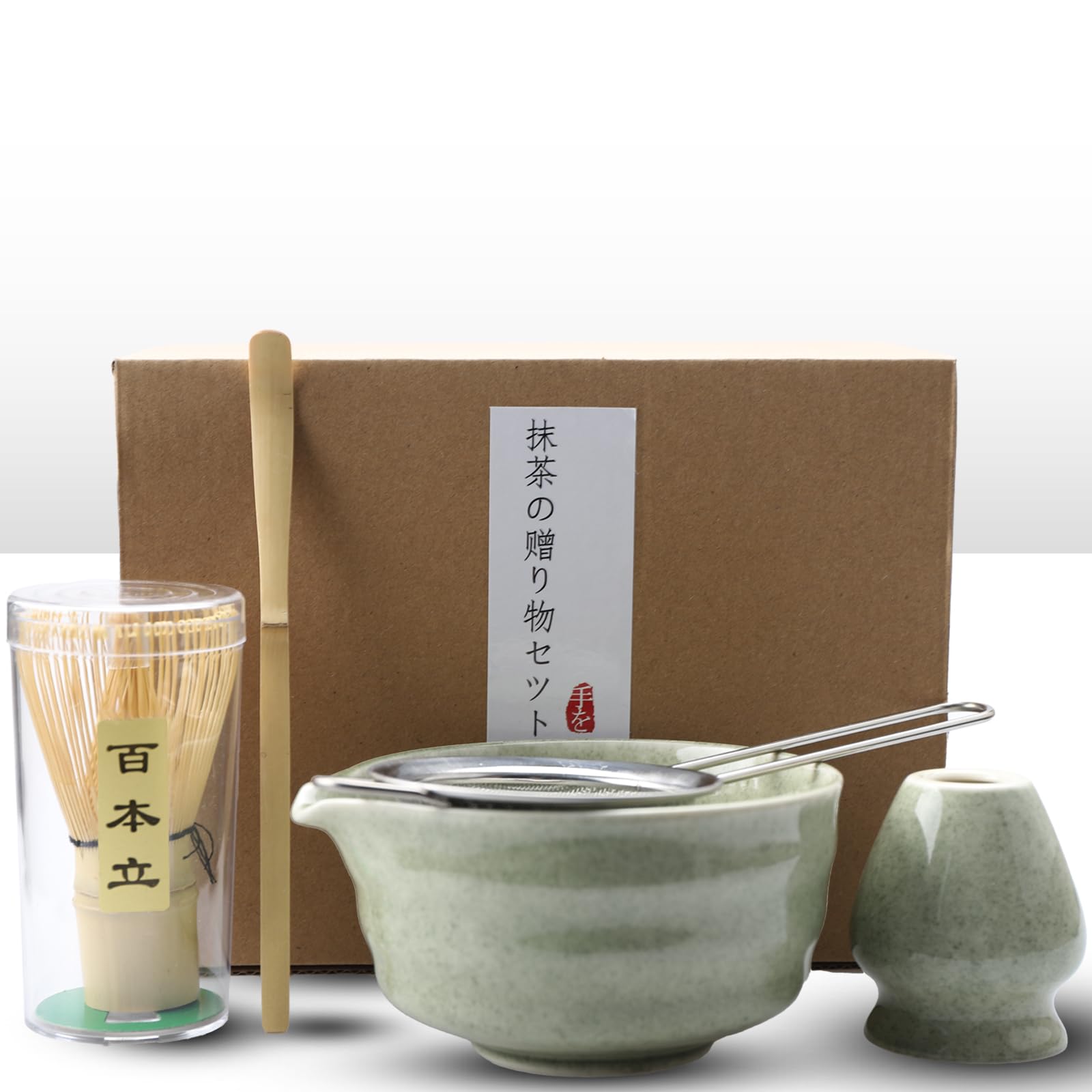Matcha-set – Matcha teaset om 5 stycken matcha-set för nybörjare med matchande kvast matcha-kvast filtersil matcha skål med hällpip och matcha sked, present för matcha-älskare, teälskare