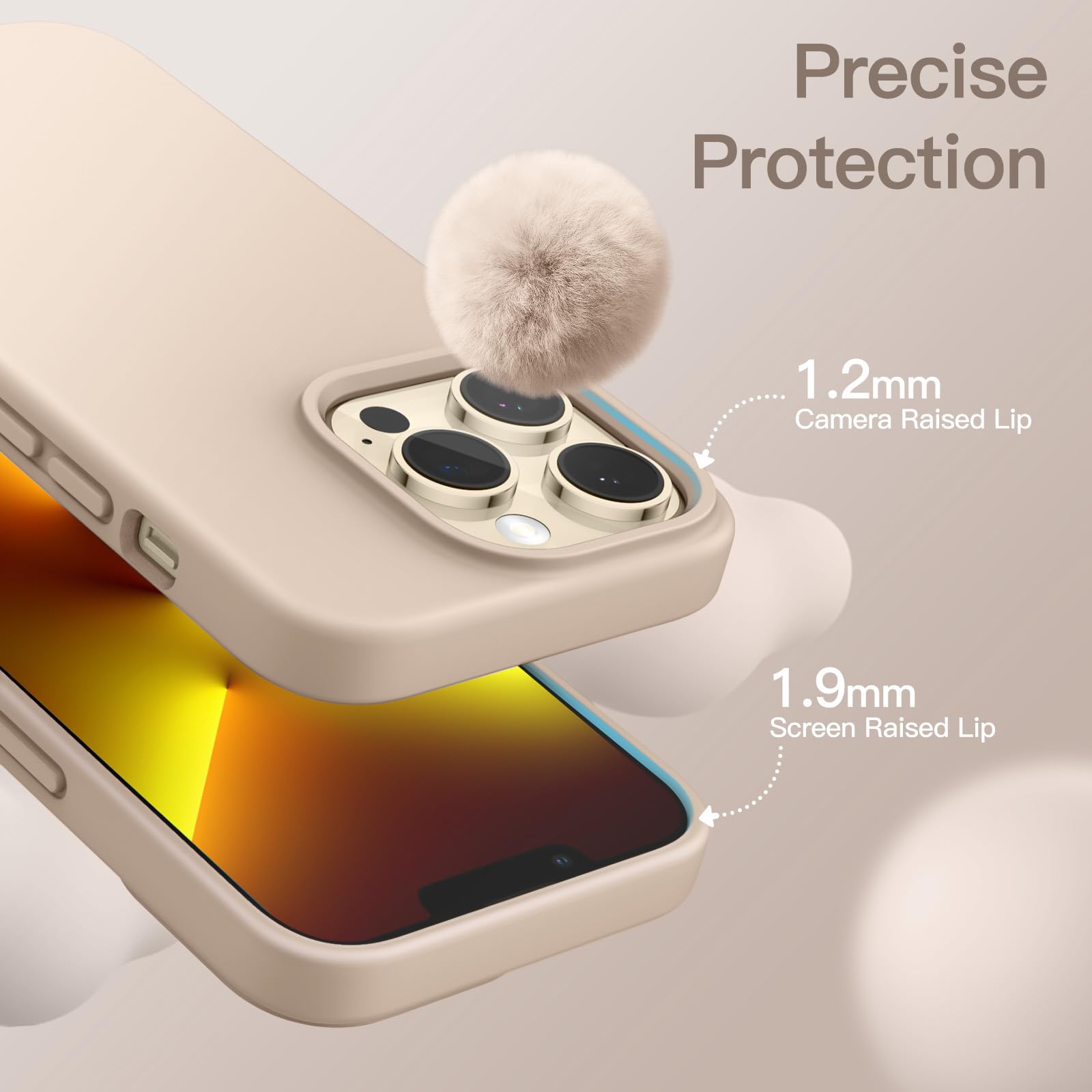 JETech Silikonskal för iPhone 13 Pro 6,1 Tum, Silkes Mjuk Beröring Full Kropp Skyddande Telefon Case, Stötsäkert Cover med Mikrofiber Foder (Beige)