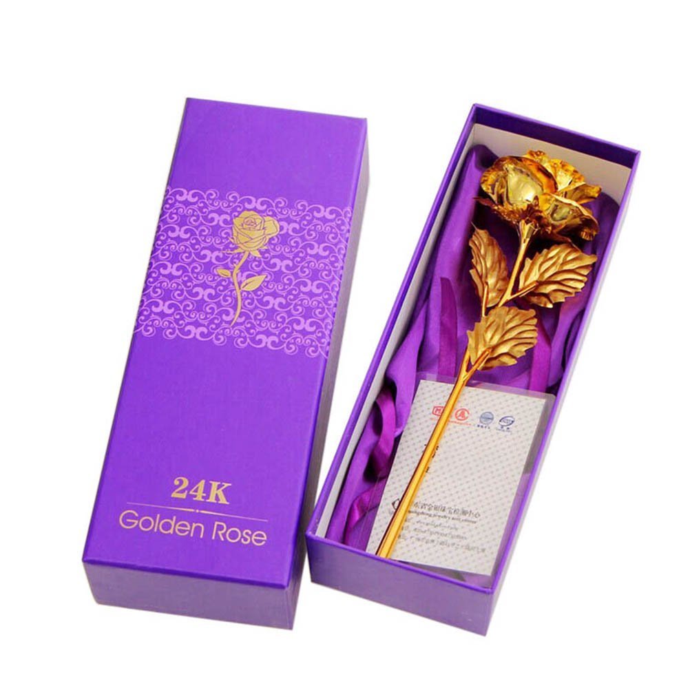 Binnan Alla hjärtans dag gåvor romantisk lång stam 24k guldfolie trim lång stam guld ros blomma med presentask, bukett med blomma till alla hjärtans dag, mors dag, bröllop heminredning